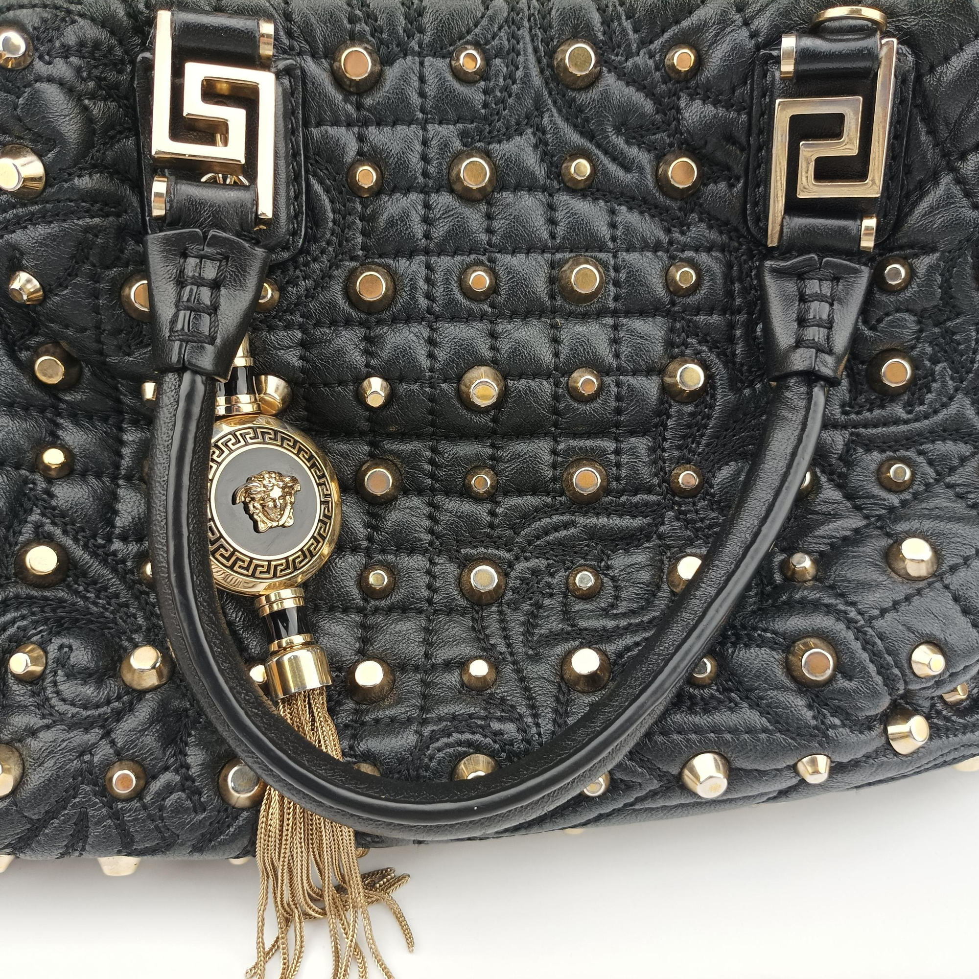 Pre-owned VERSACE Vanitas Studded Black Leather  shoulderbag | stylenewstar