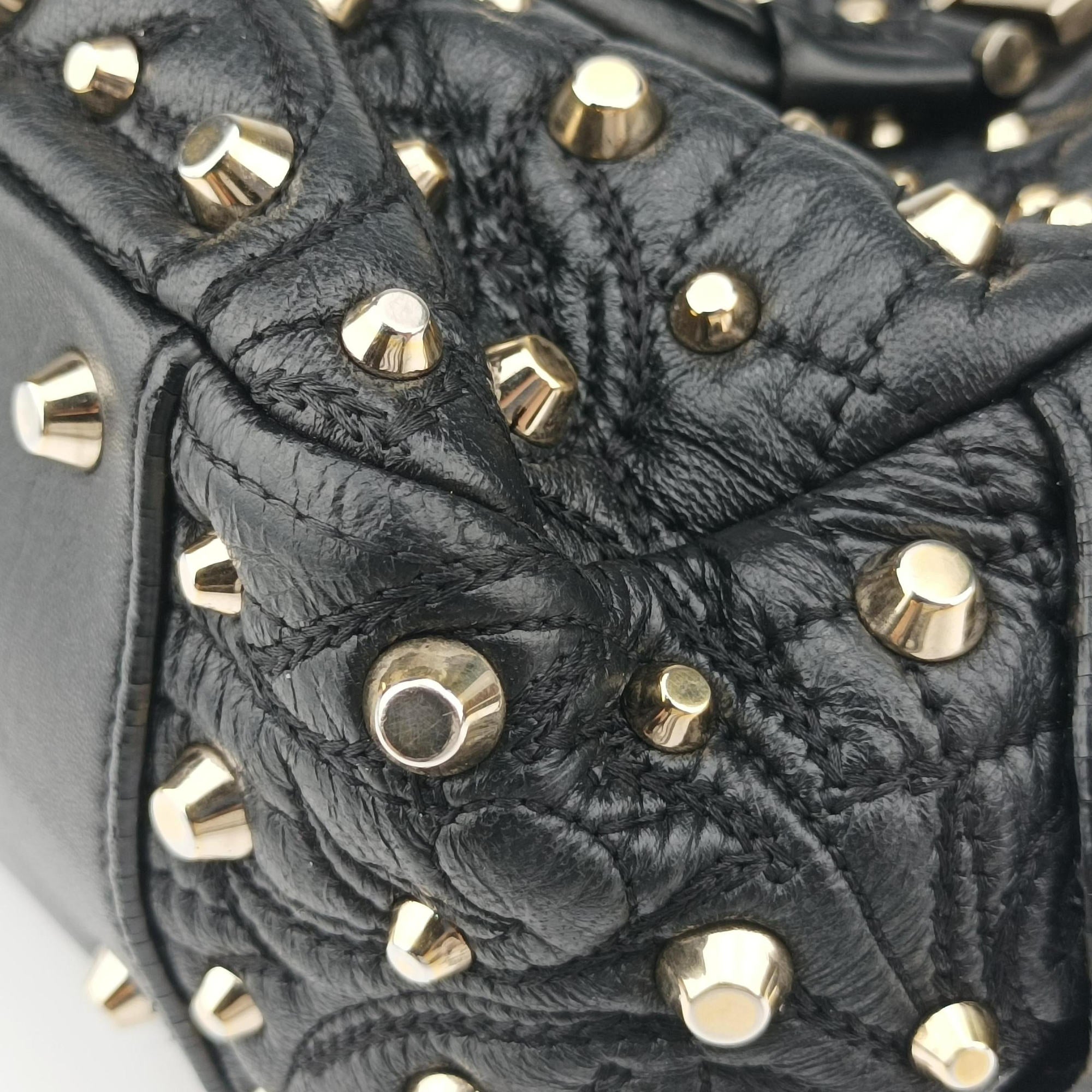 Pre-owned VERSACE Vanitas Studded Black Leather  shoulderbag | stylenewstar