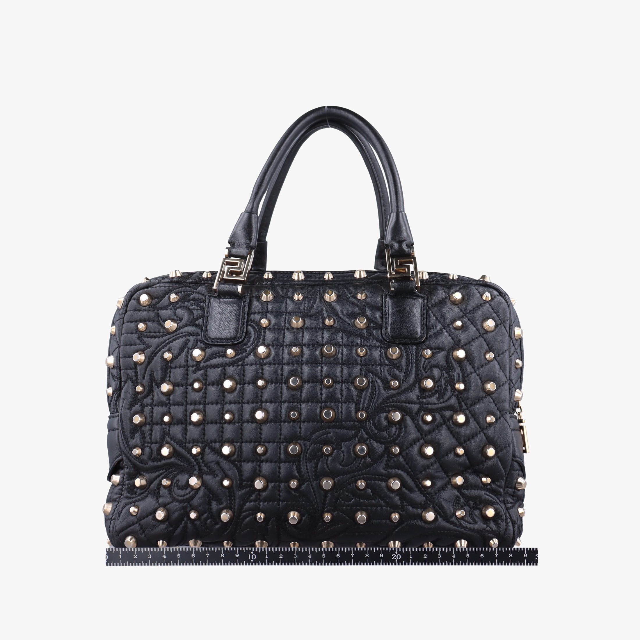 Pre-owned VERSACE Vanitas Studded Black Leather  shoulderbag | stylenewstar