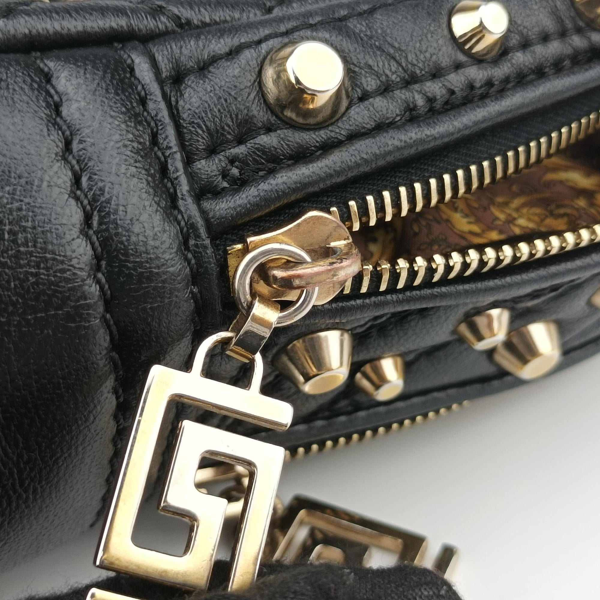 Pre-owned VERSACE Vanitas Studded Black Leather  shoulderbag | stylenewstar