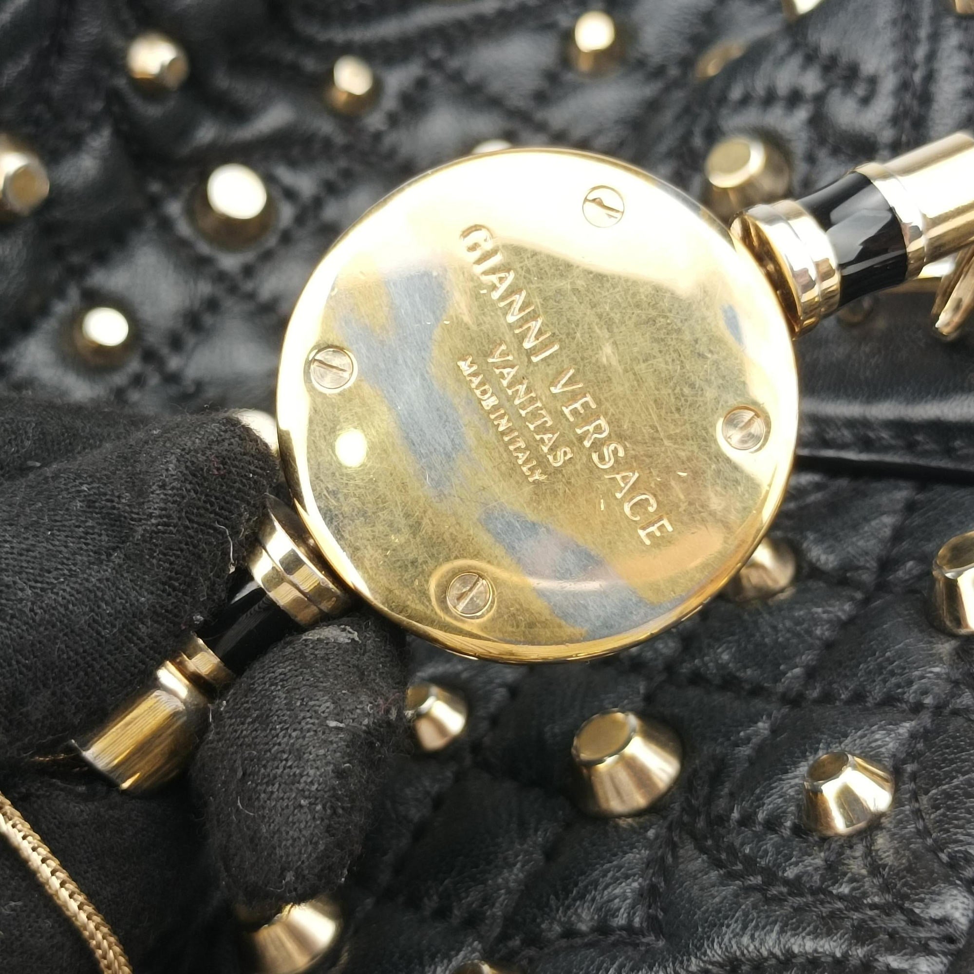 Pre-owned VERSACE Vanitas Studded Black Leather  shoulderbag | stylenewstar