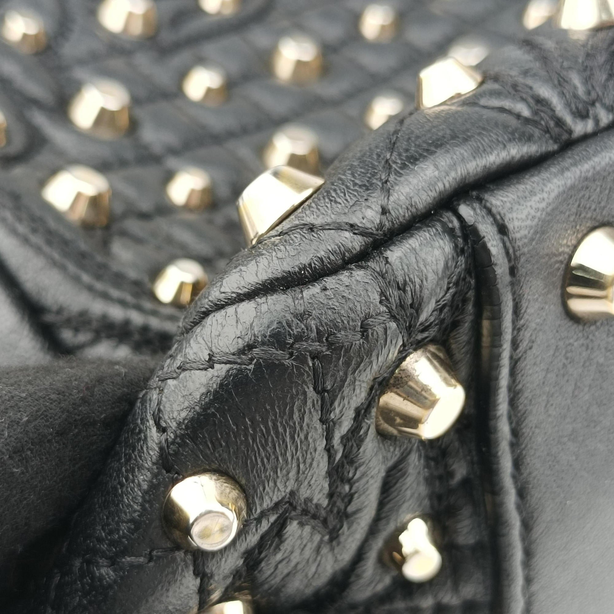 Pre-owned VERSACE Vanitas Studded Black Leather  shoulderbag | stylenewstar
