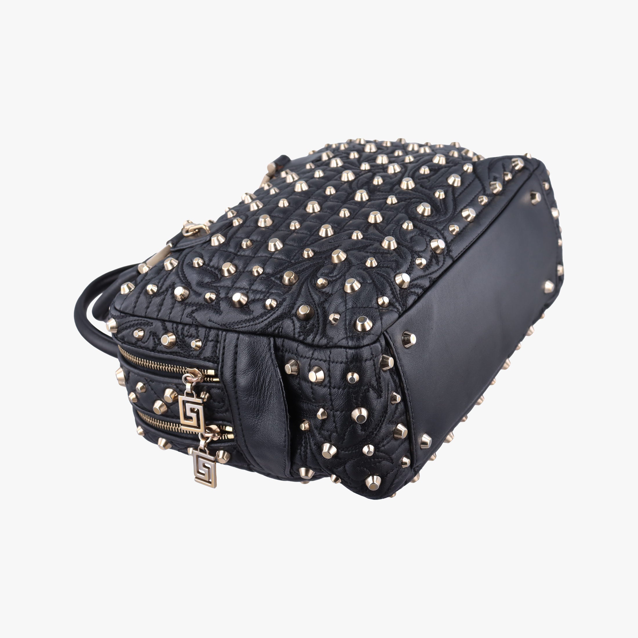 Pre-owned VERSACE Vanitas Studded Black Leather  shoulderbag | stylenewstar