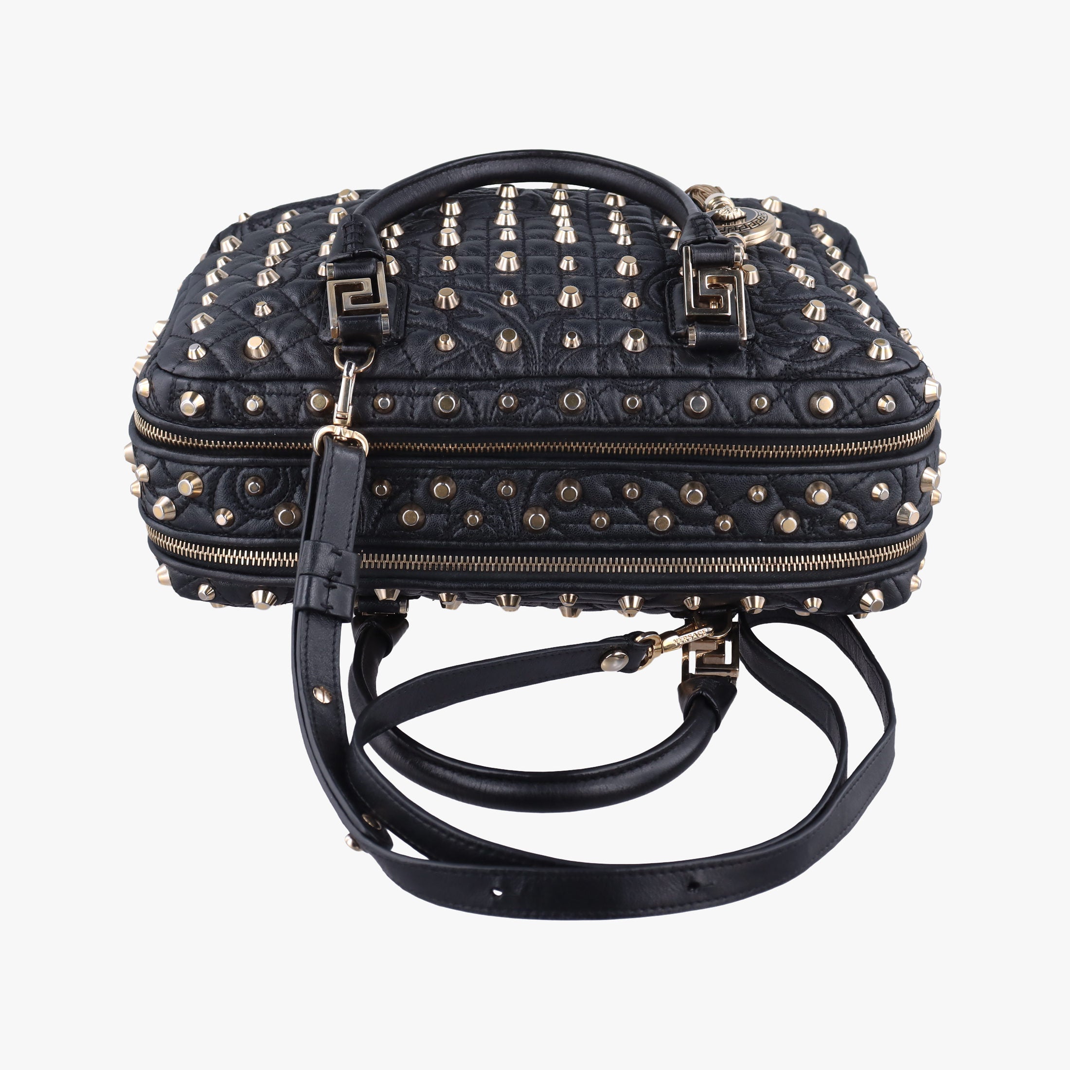 Pre-owned VERSACE Vanitas Studded Black Leather  shoulderbag | stylenewstar
