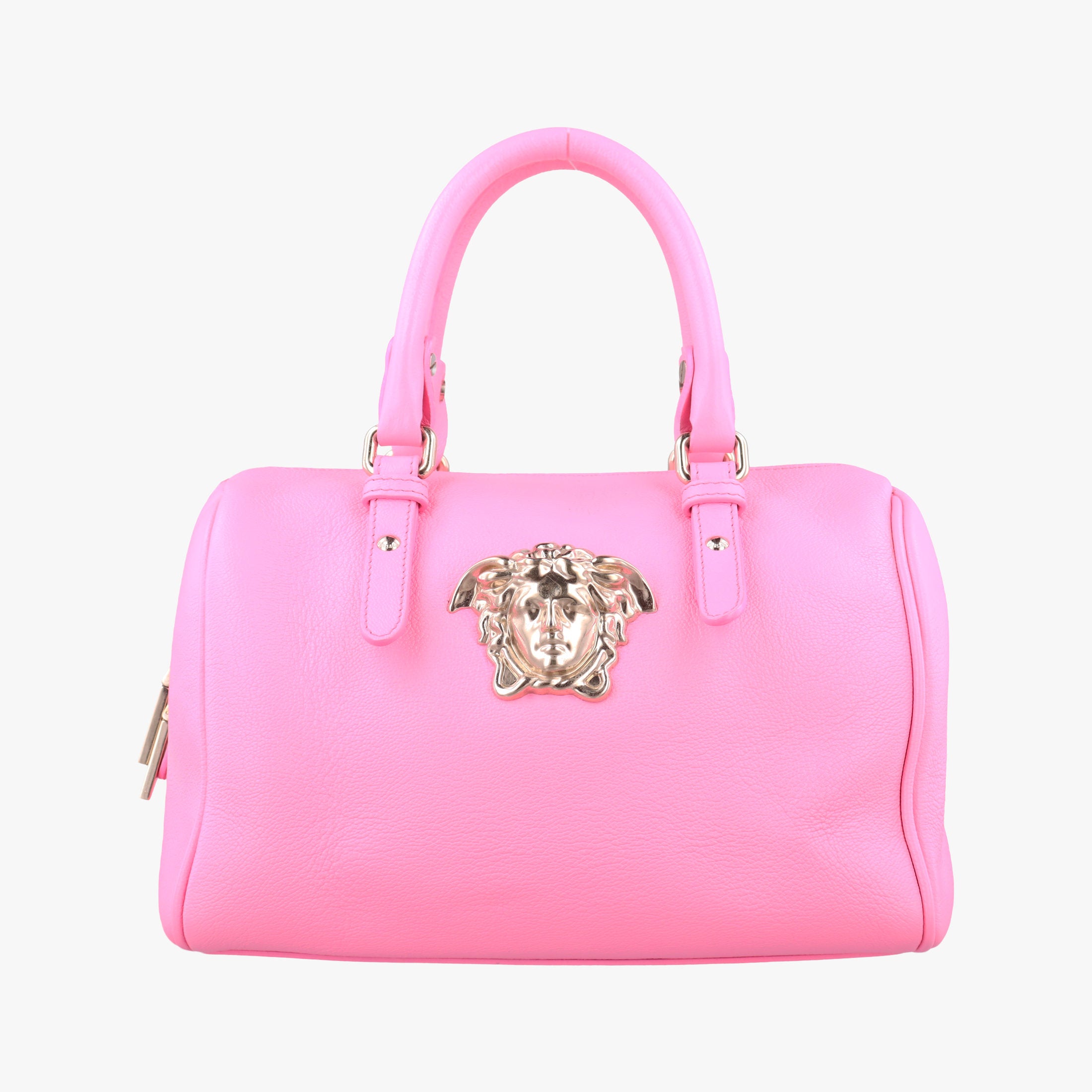 Secondhand VERSACE La Medusa Palazzo bowling Pink Leather  handbag | stylenewstar