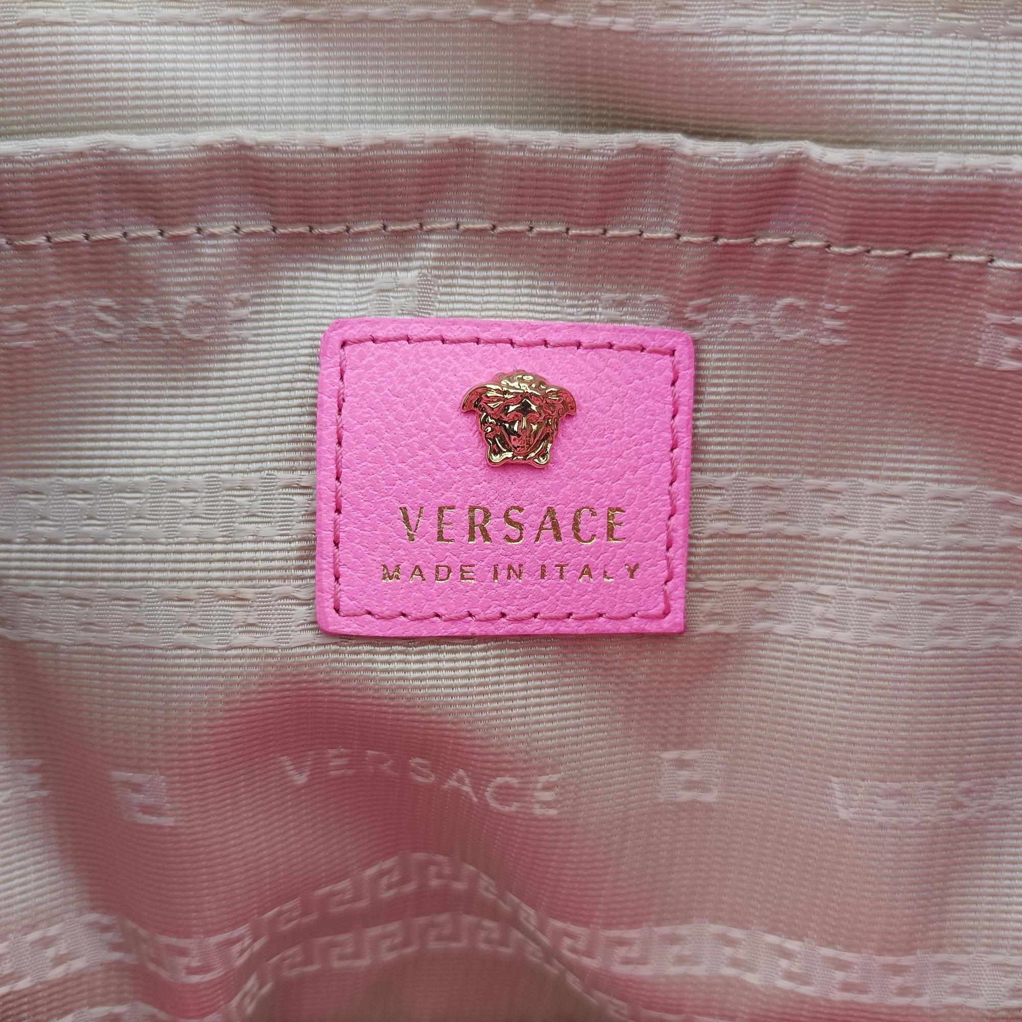 Secondhand VERSACE La Medusa Palazzo bowling Pink Leather  handbag | stylenewstar