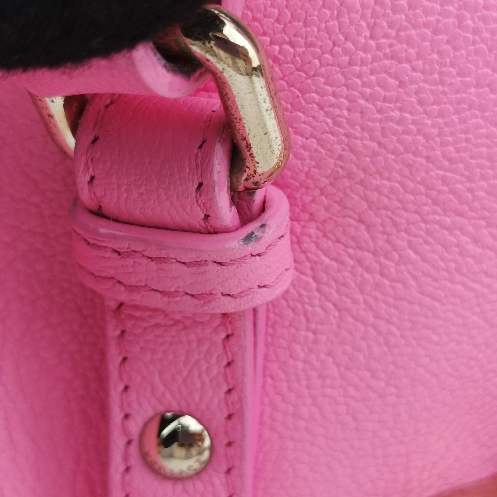 Secondhand VERSACE La Medusa Palazzo bowling Pink Leather  handbag | stylenewstar