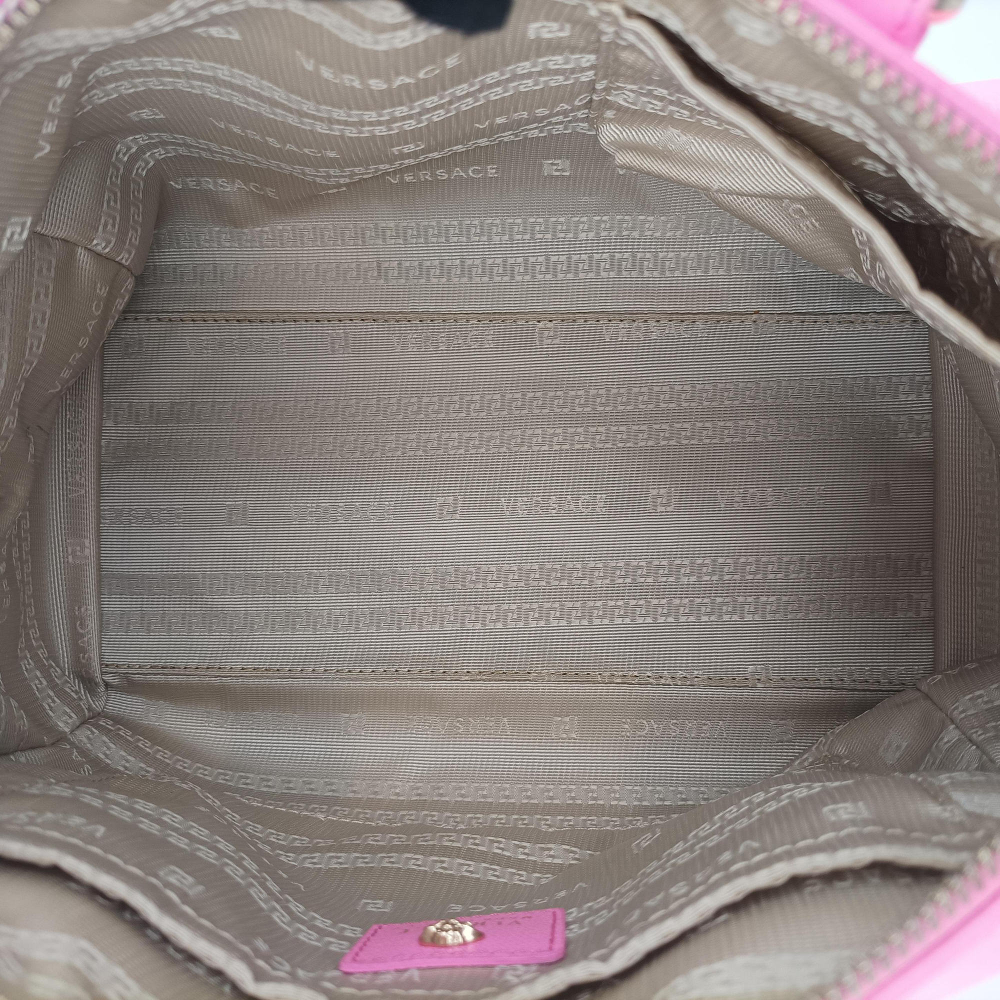 Secondhand VERSACE La Medusa Palazzo bowling Pink Leather  handbag | stylenewstar