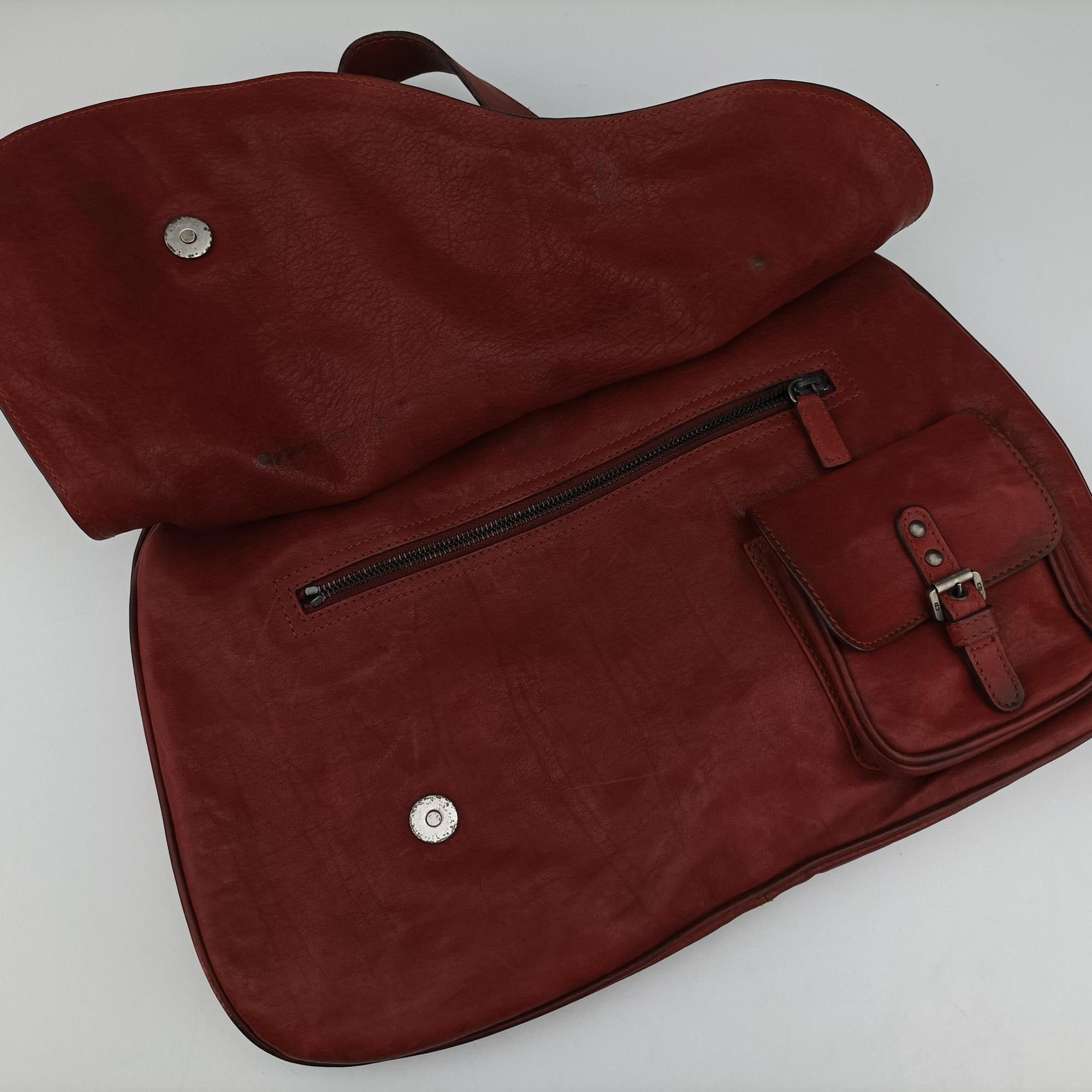 Pre-owned Christian Dior Gaucho Burgundy Leather  handbag | stylenewstar