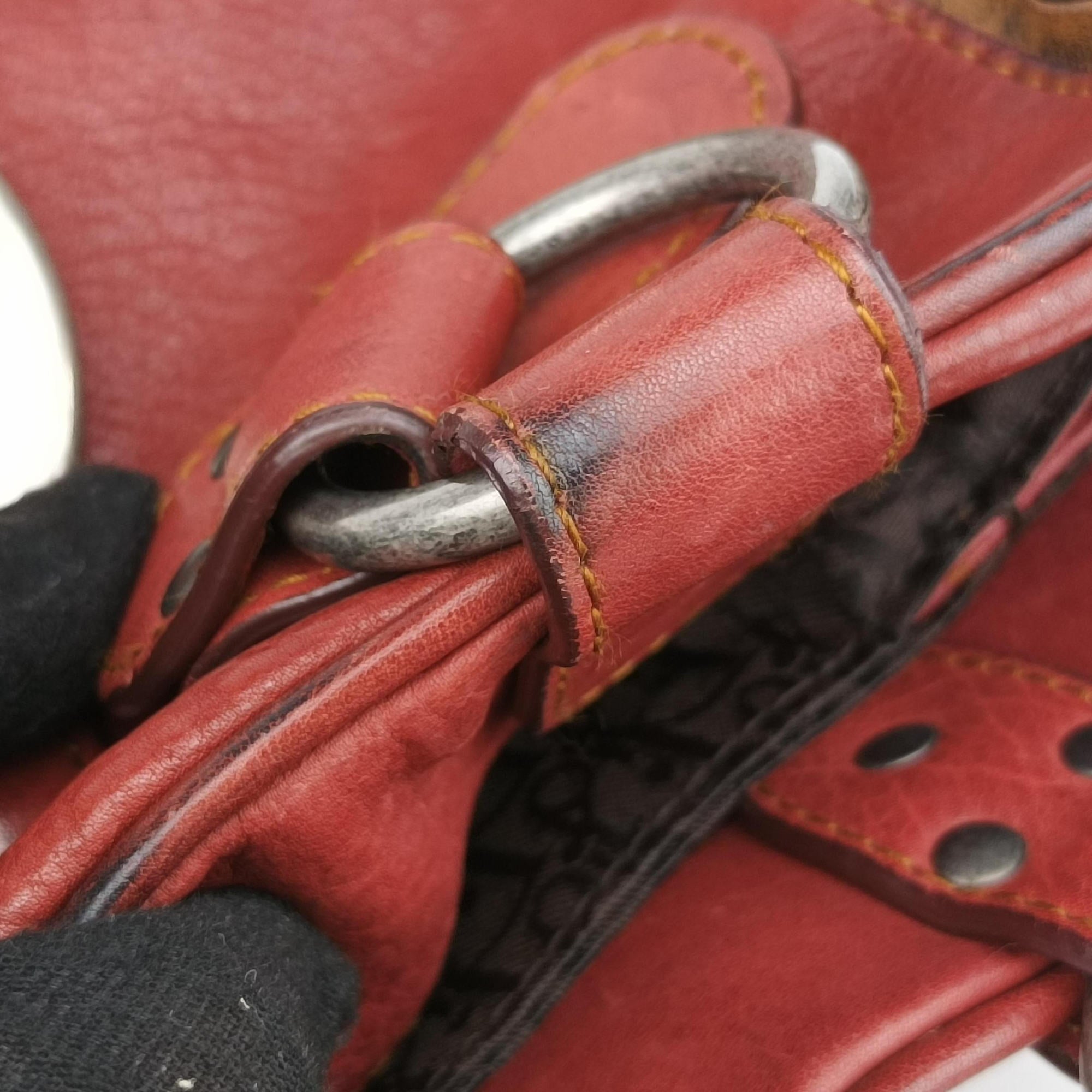 Pre-owned Christian Dior Gaucho Burgundy Leather  handbag | stylenewstar