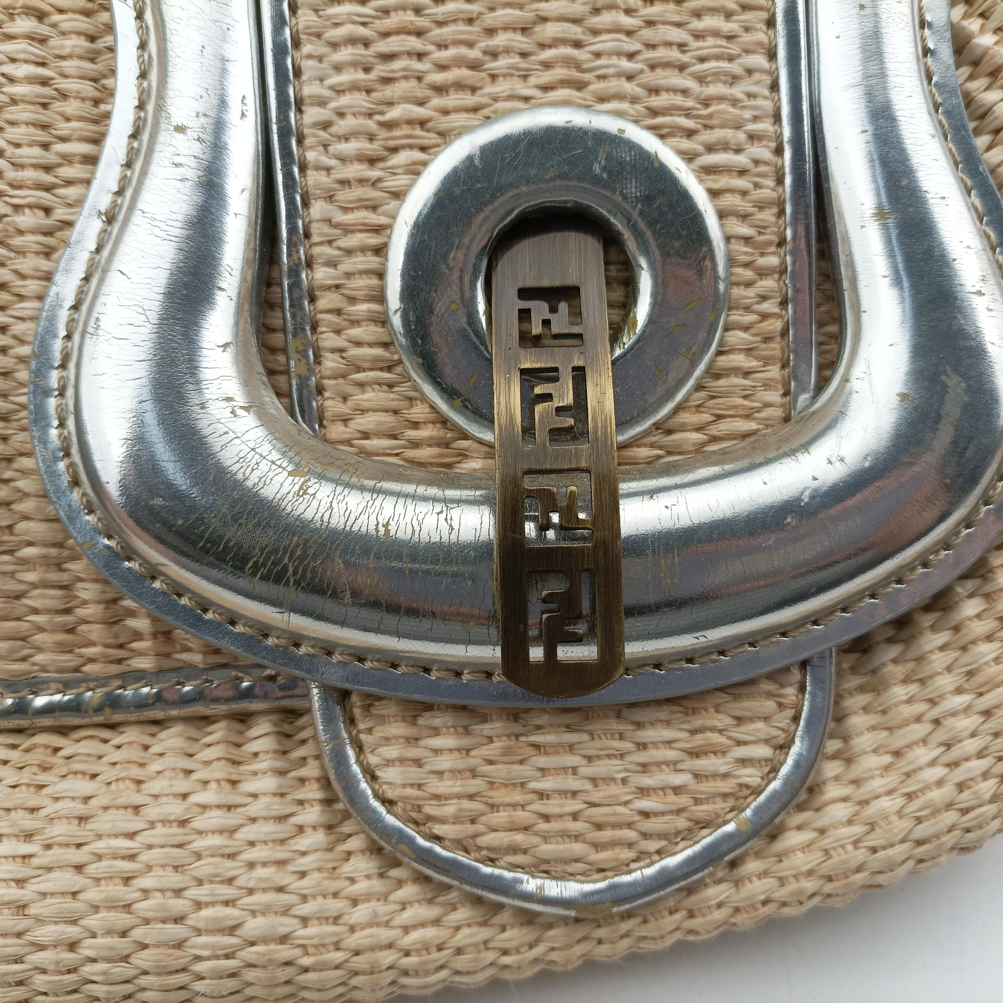 Pre-owned Fendi B Bag Beige x Silver straw  handbag | stylenewstar