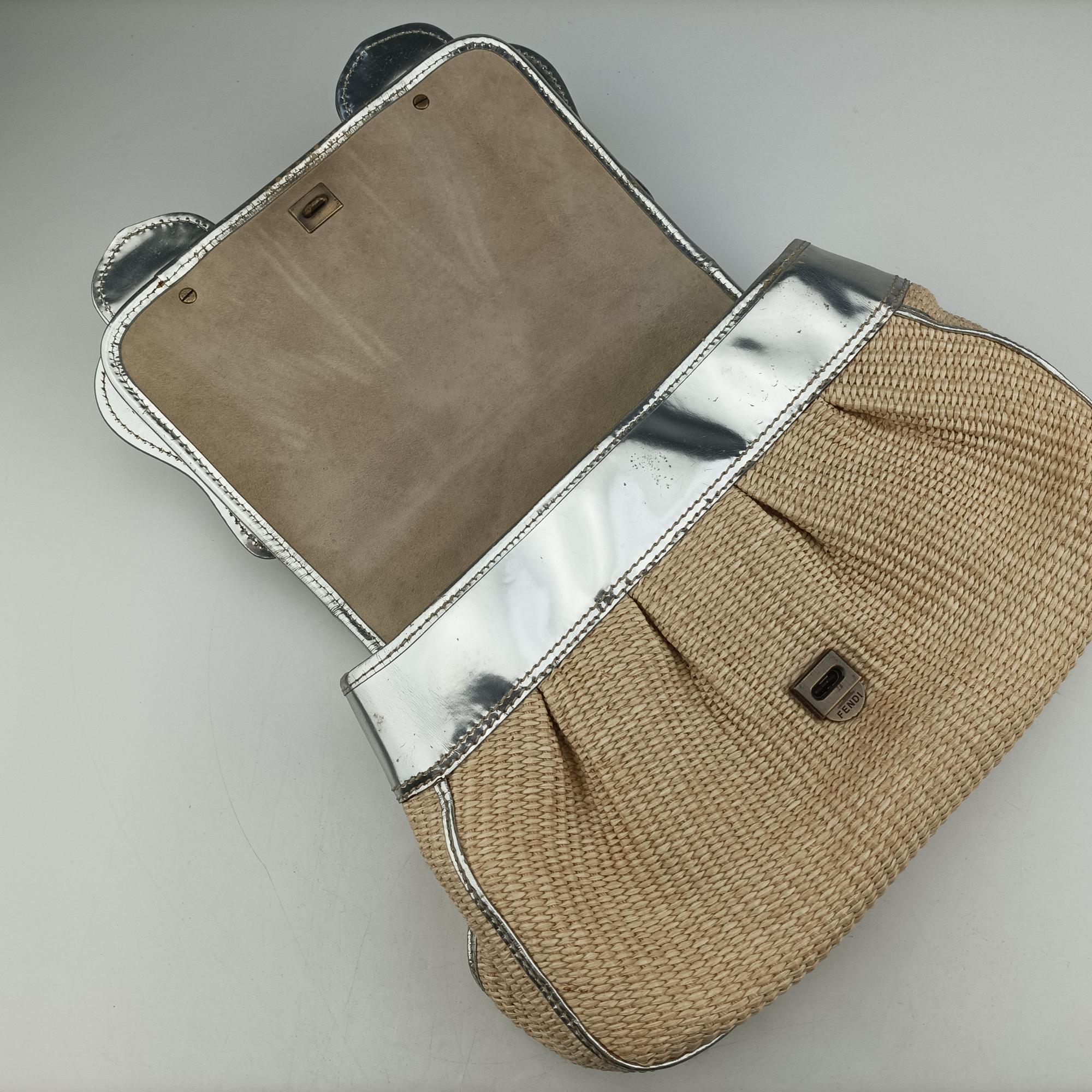 Pre-owned Fendi B Bag Beige x Silver straw  handbag | stylenewstar