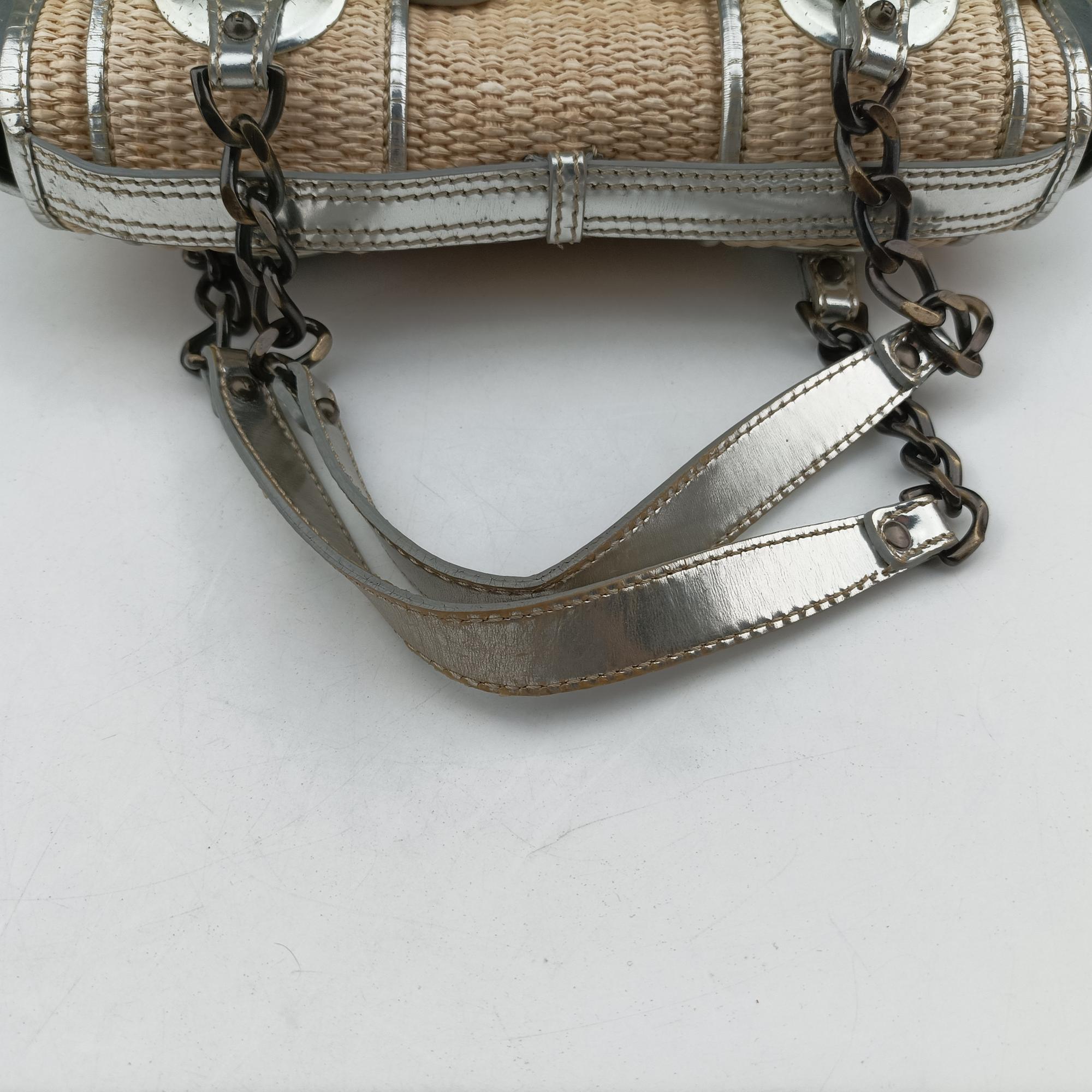 Pre-owned Fendi B Bag Beige x Silver straw  handbag | stylenewstar