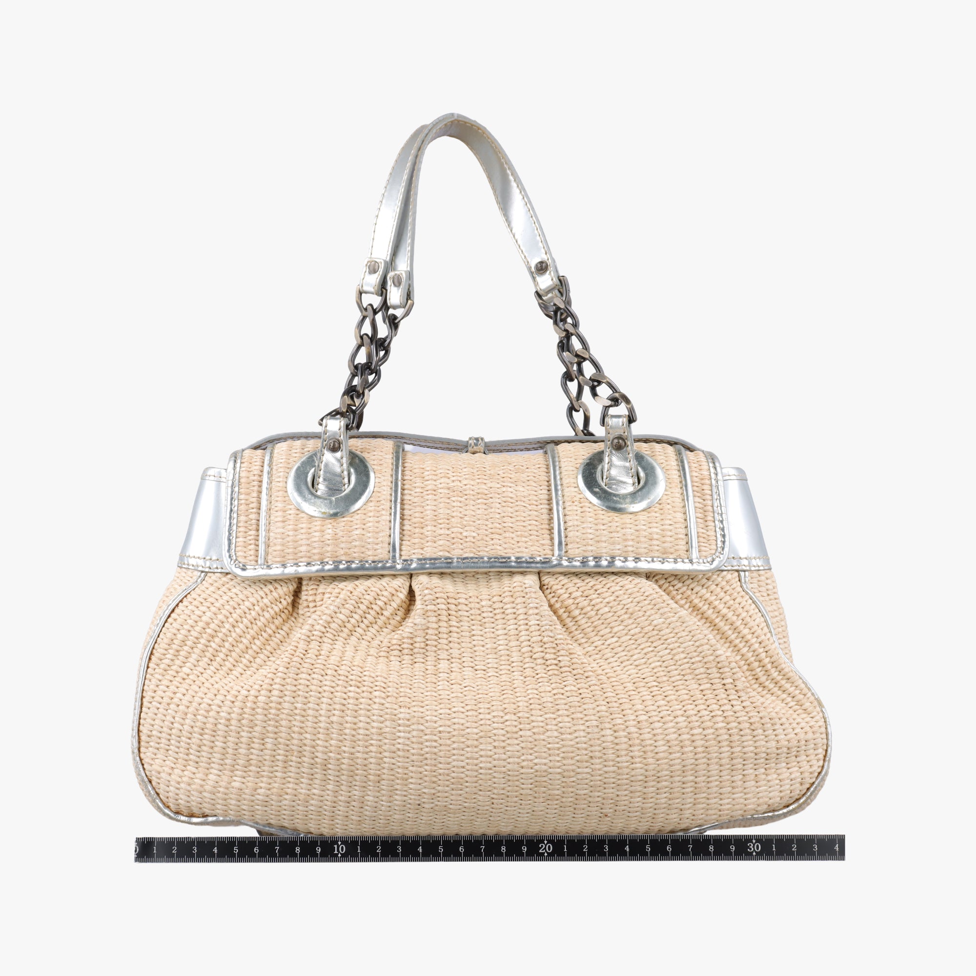Pre-owned Fendi B Bag Beige x Silver straw  handbag | stylenewstar