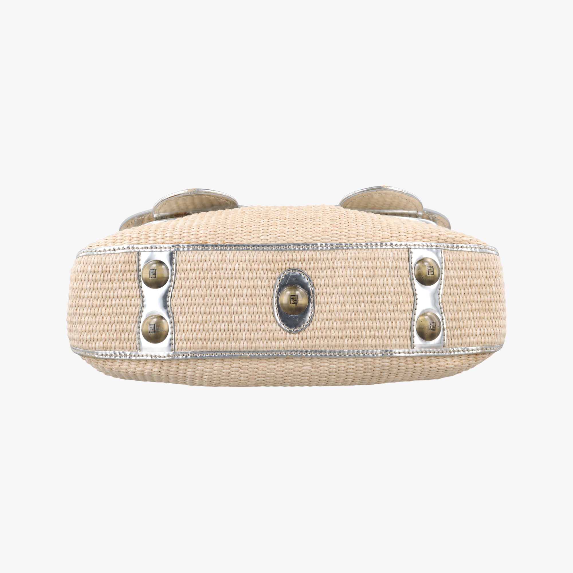 Pre-owned Fendi B Bag Beige x Silver straw  handbag | stylenewstar