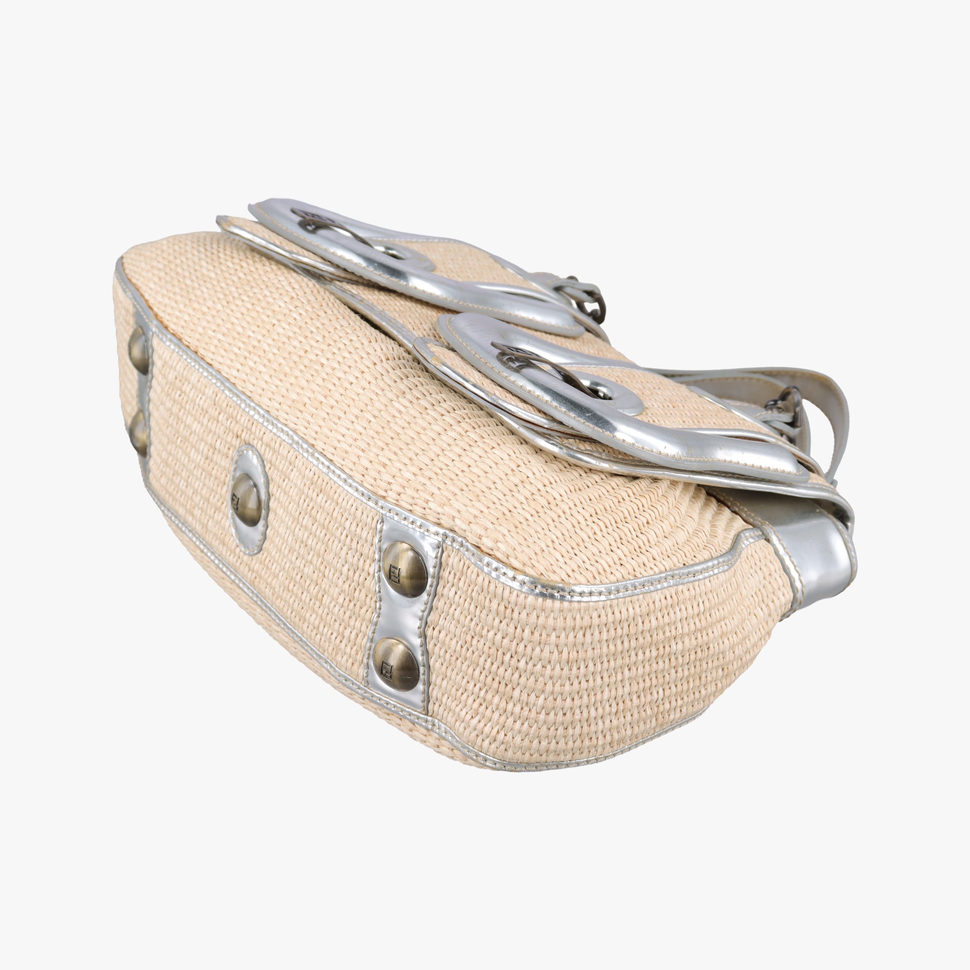 Pre-owned Fendi B Bag Beige x Silver straw  handbag | stylenewstar