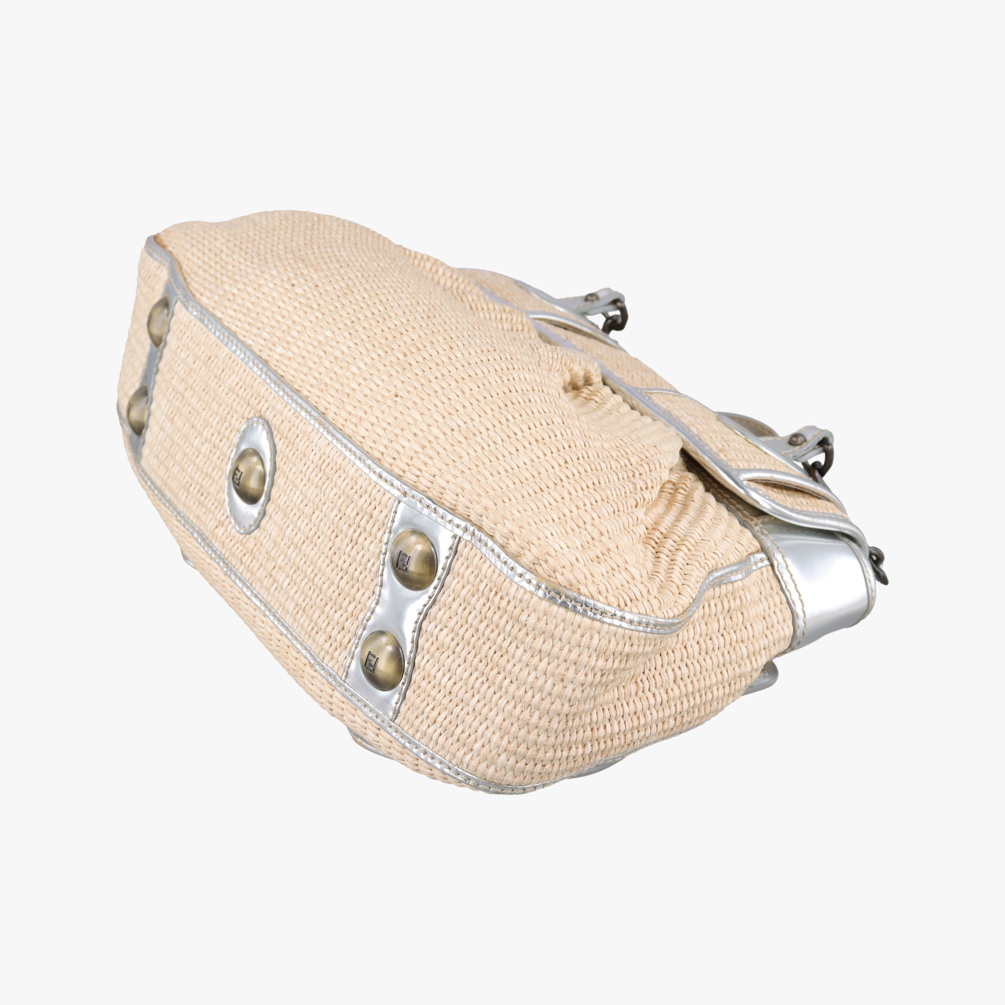 Pre-owned Fendi B Bag Beige x Silver straw  handbag | stylenewstar