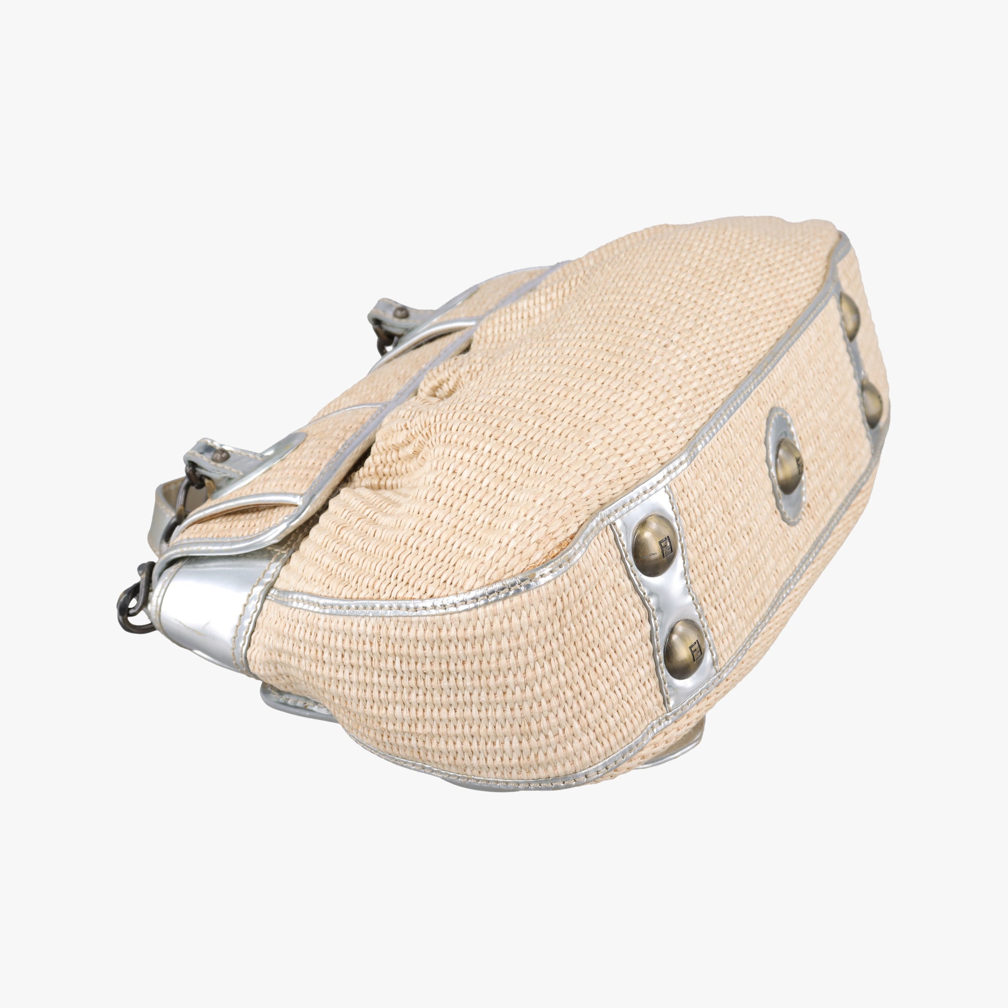 Pre-owned Fendi B Bag Beige x Silver straw  handbag | stylenewstar