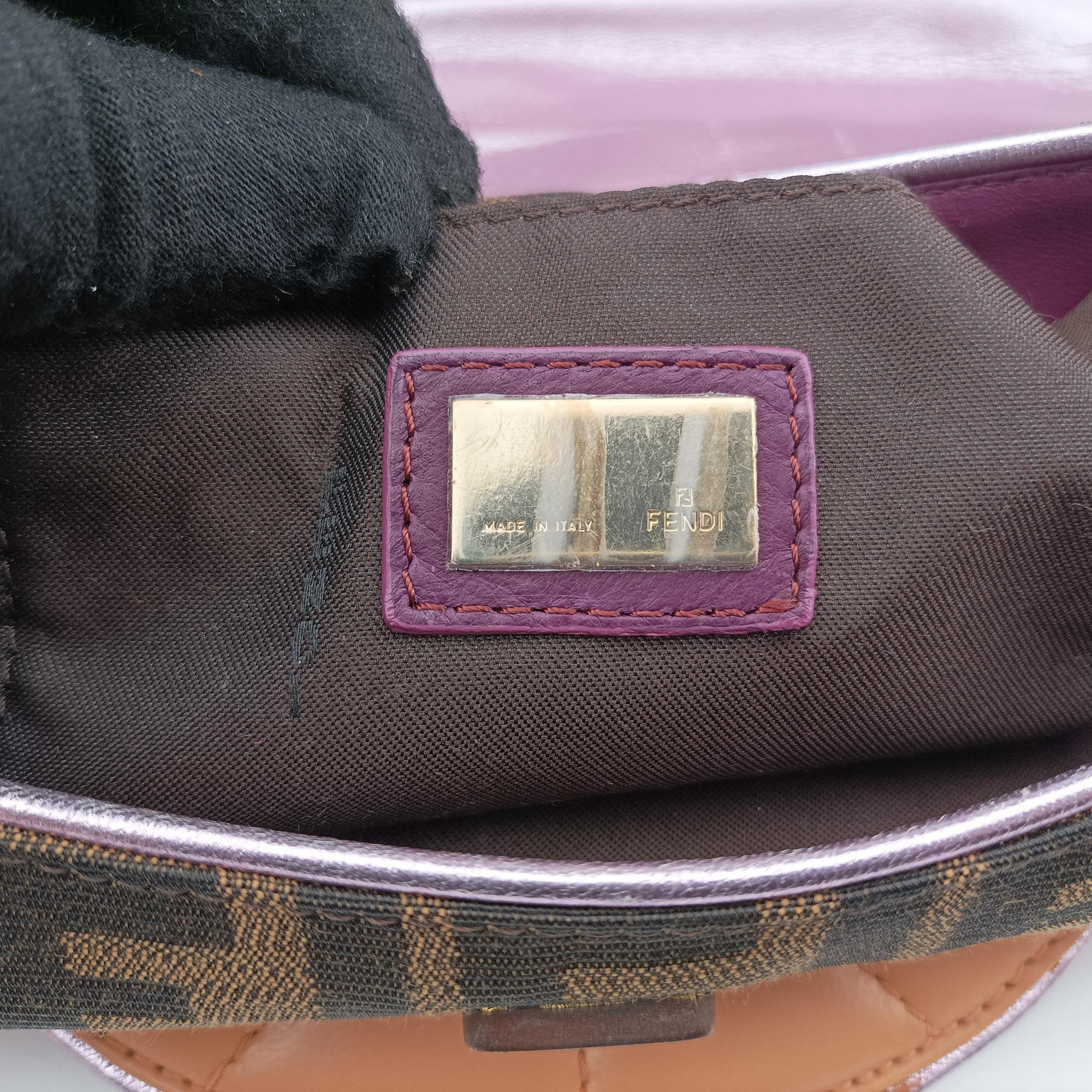 Pre-owned Fendi Zucca Vanity Mirror beige×Brown×purple canvas×leather 8BN133 shoulderbag | stylenewstar