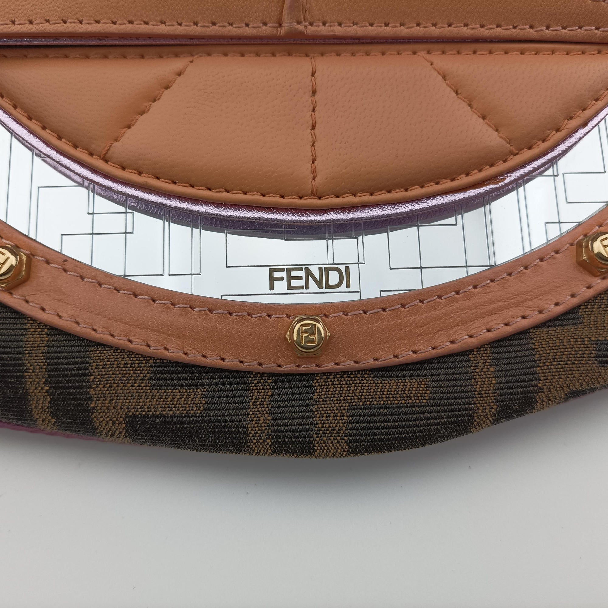 Pre-owned Fendi Zucca Vanity Mirror beige×Brown×purple canvas×leather 8BN133 shoulderbag | stylenewstar