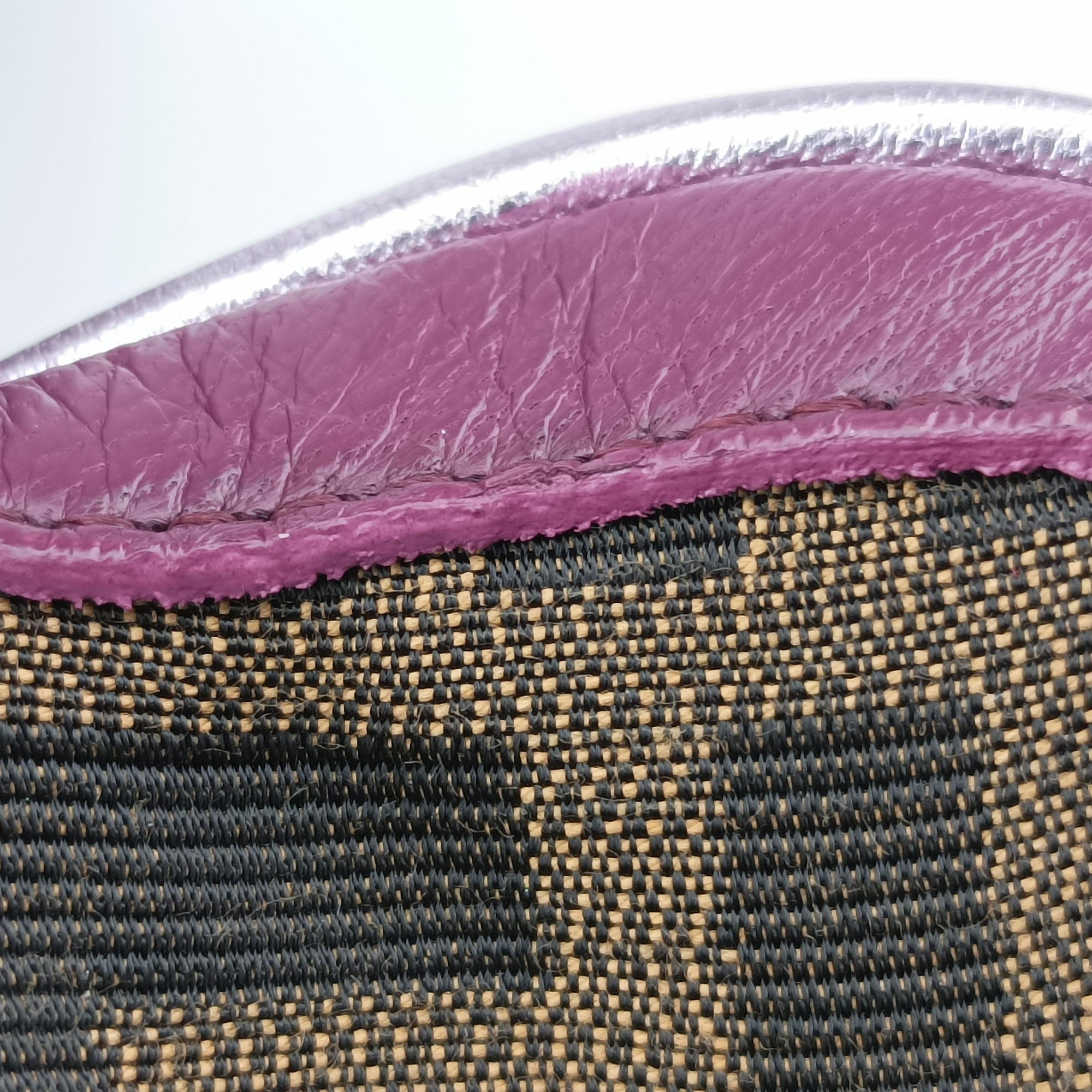 Pre-owned Fendi Zucca Vanity Mirror beige×Brown×purple canvas×leather 8BN133 shoulderbag | stylenewstar