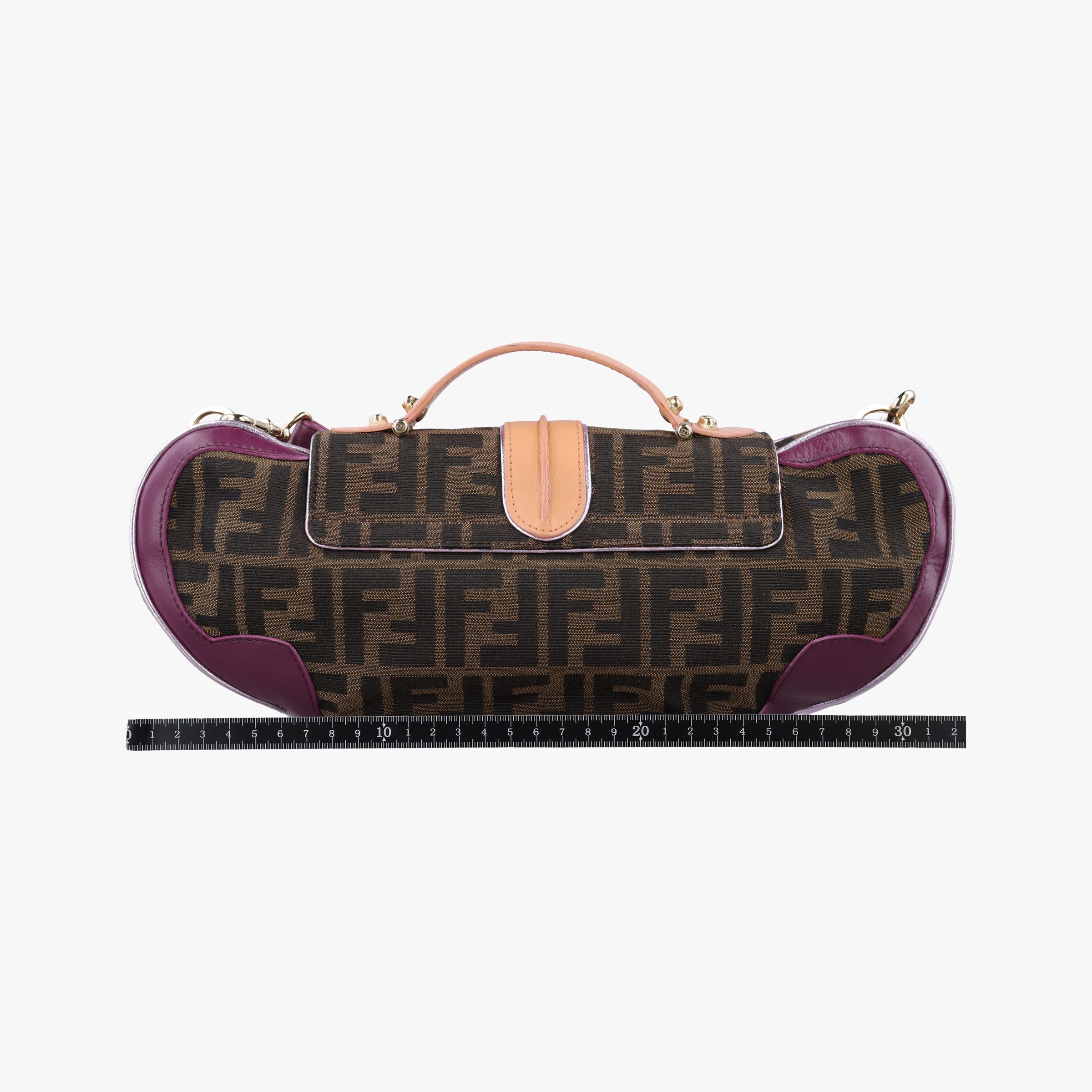Pre-owned Fendi Zucca Vanity Mirror beige×Brown×purple canvas×leather 8BN133 shoulderbag | stylenewstar