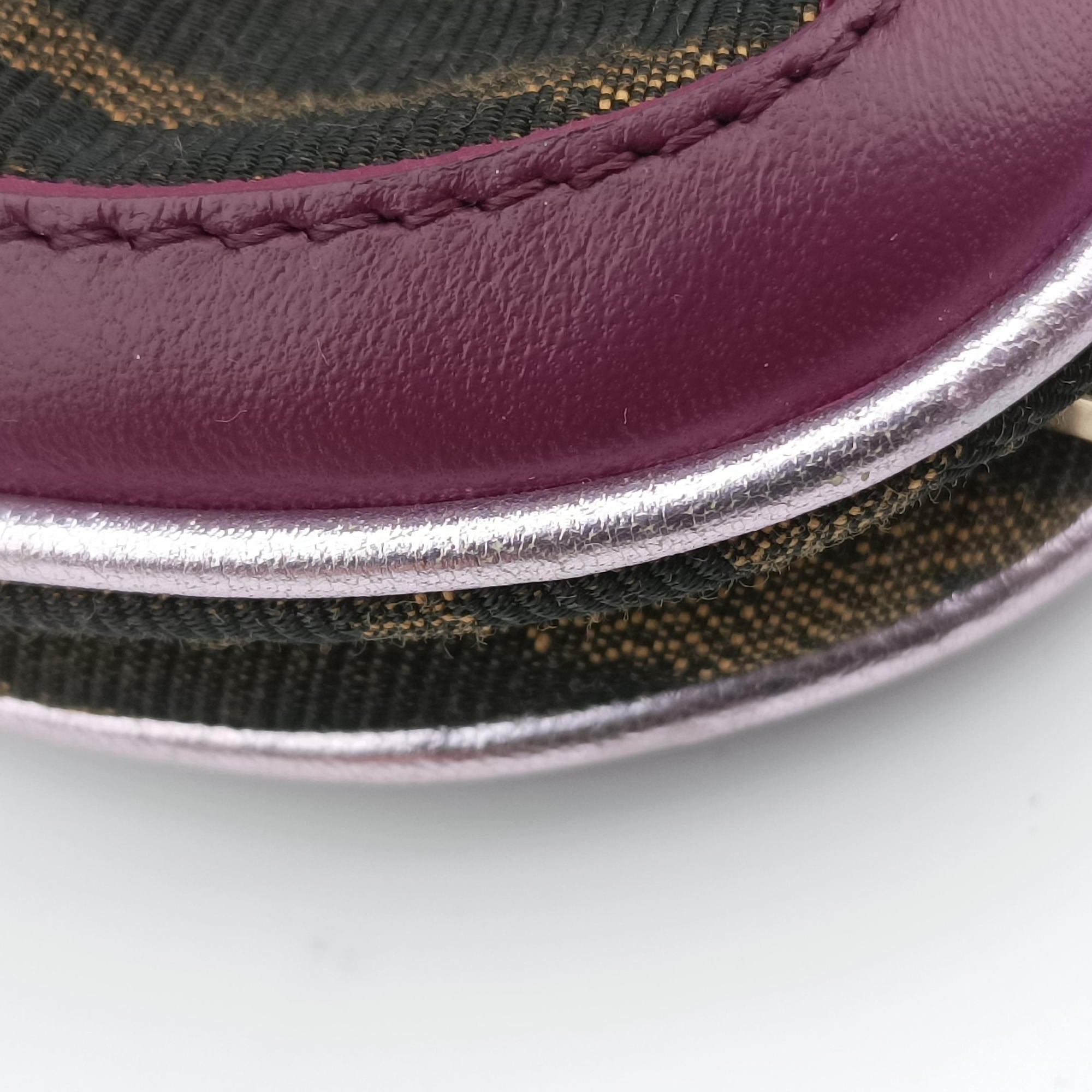 Pre-owned Fendi Zucca Vanity Mirror beige×Brown×purple canvas×leather 8BN133 shoulderbag | stylenewstar