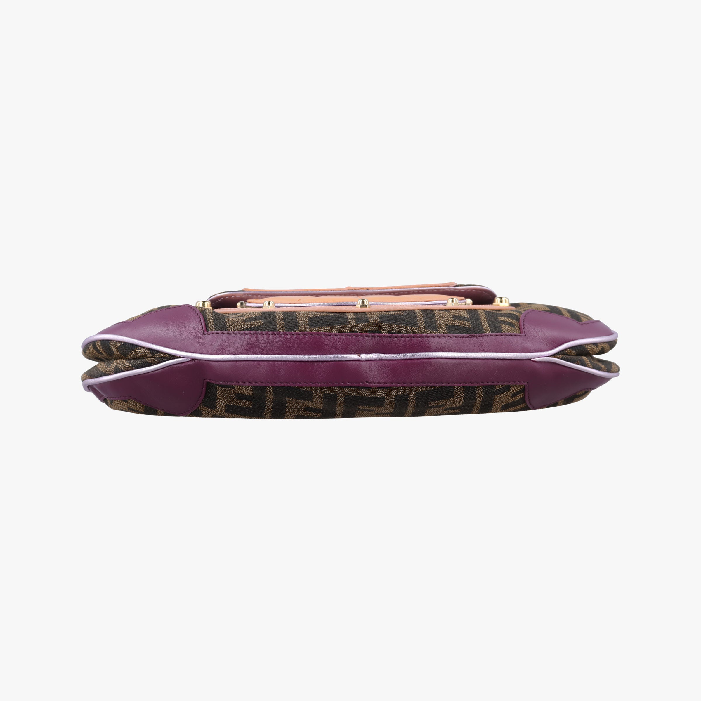 Pre-owned Fendi Zucca Vanity Mirror beige×Brown×purple canvas×leather 8BN133 shoulderbag | stylenewstar
