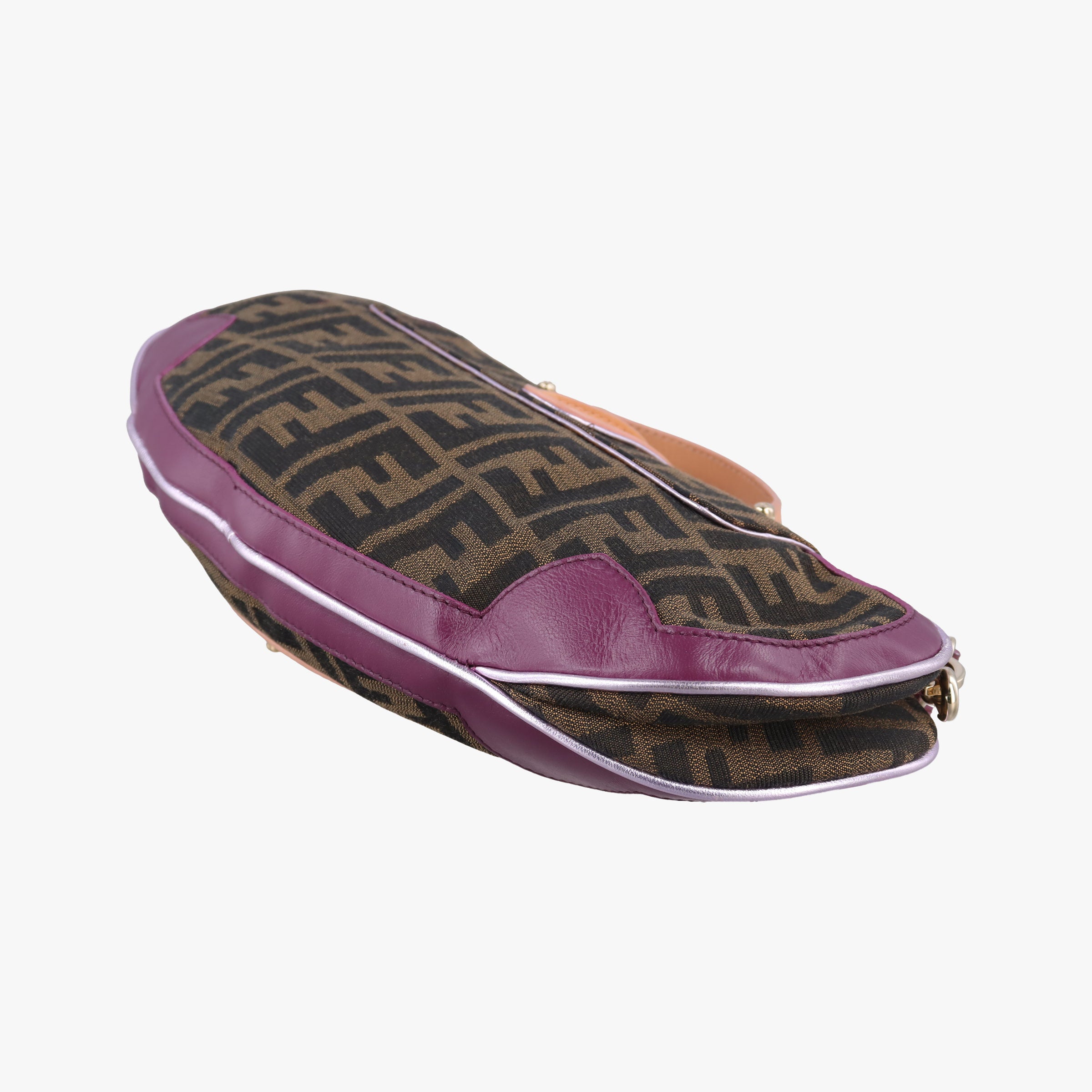 Pre-owned Fendi Zucca Vanity Mirror beige×Brown×purple canvas×leather 8BN133 shoulderbag | stylenewstar