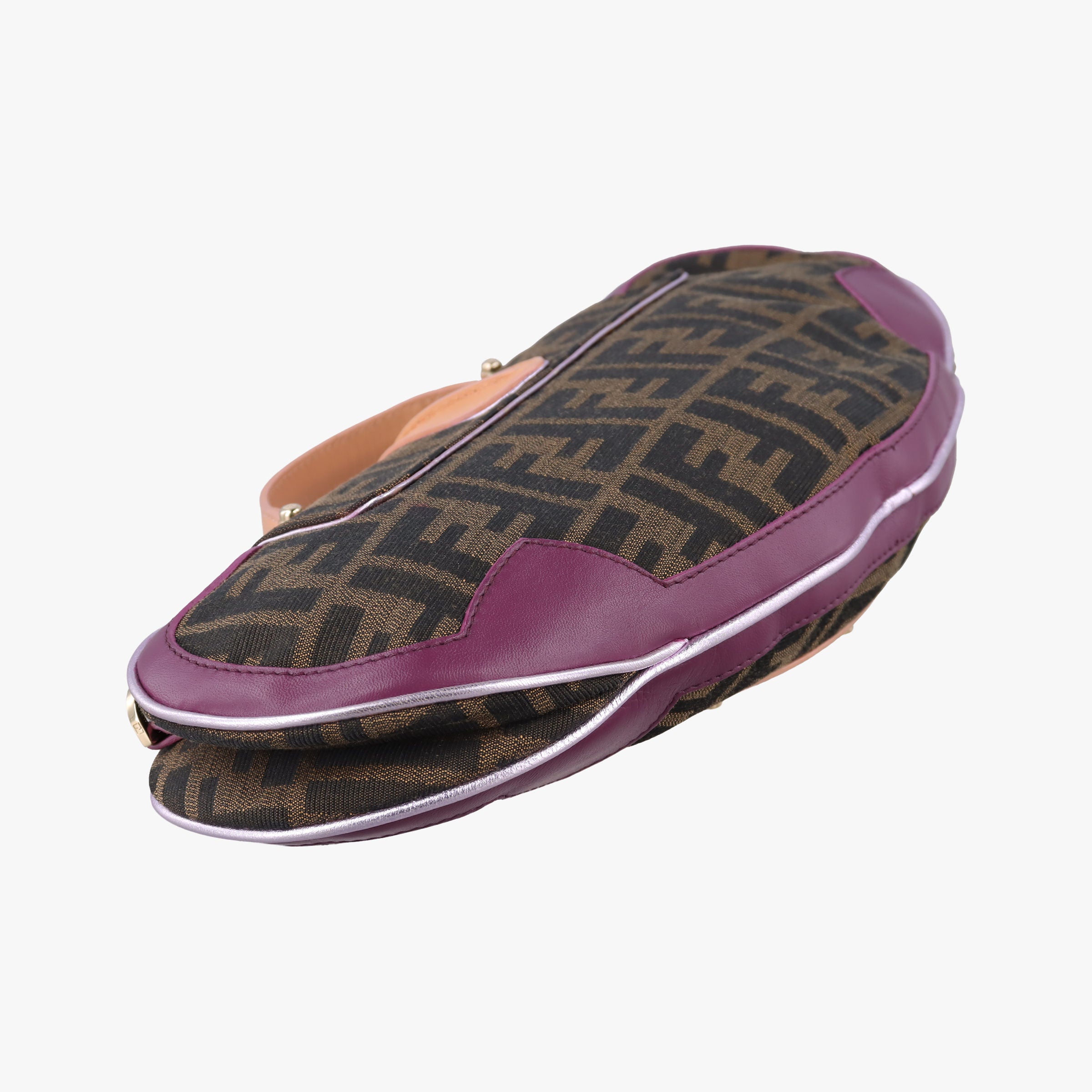 Pre-owned Fendi Zucca Vanity Mirror beige×Brown×purple canvas×leather 8BN133 shoulderbag | stylenewstar