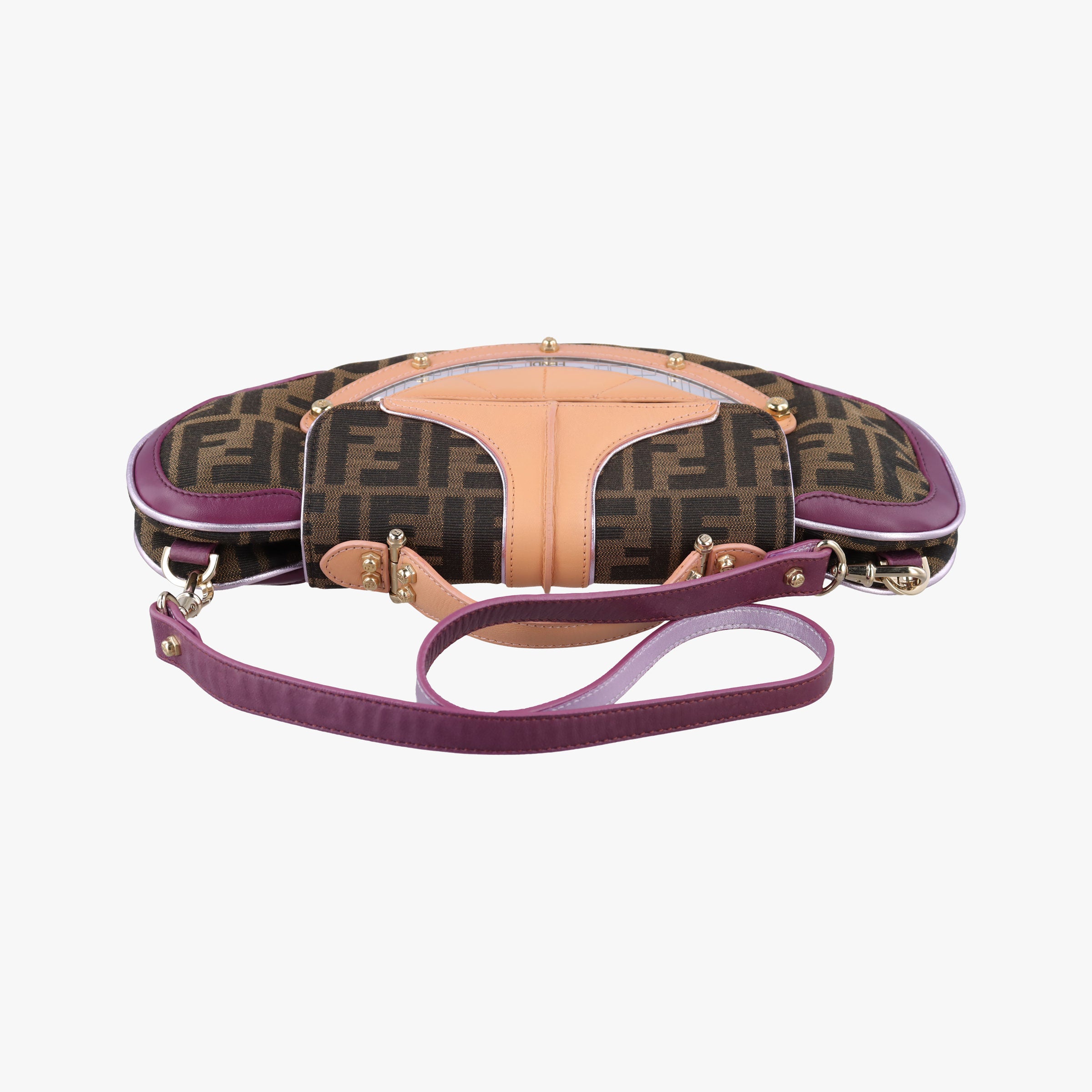 Pre-owned Fendi Zucca Vanity Mirror beige×Brown×purple canvas×leather 8BN133 shoulderbag | stylenewstar