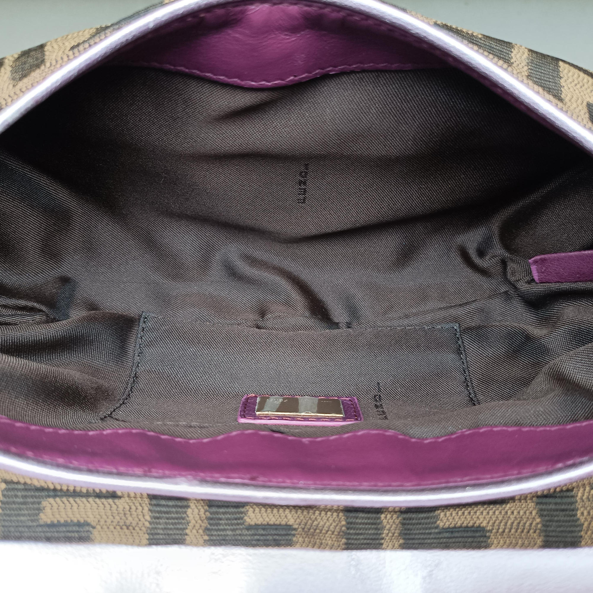 Pre-owned Fendi Zucca Vanity Mirror beige×Brown×purple canvas×leather 8BN133 shoulderbag | stylenewstar