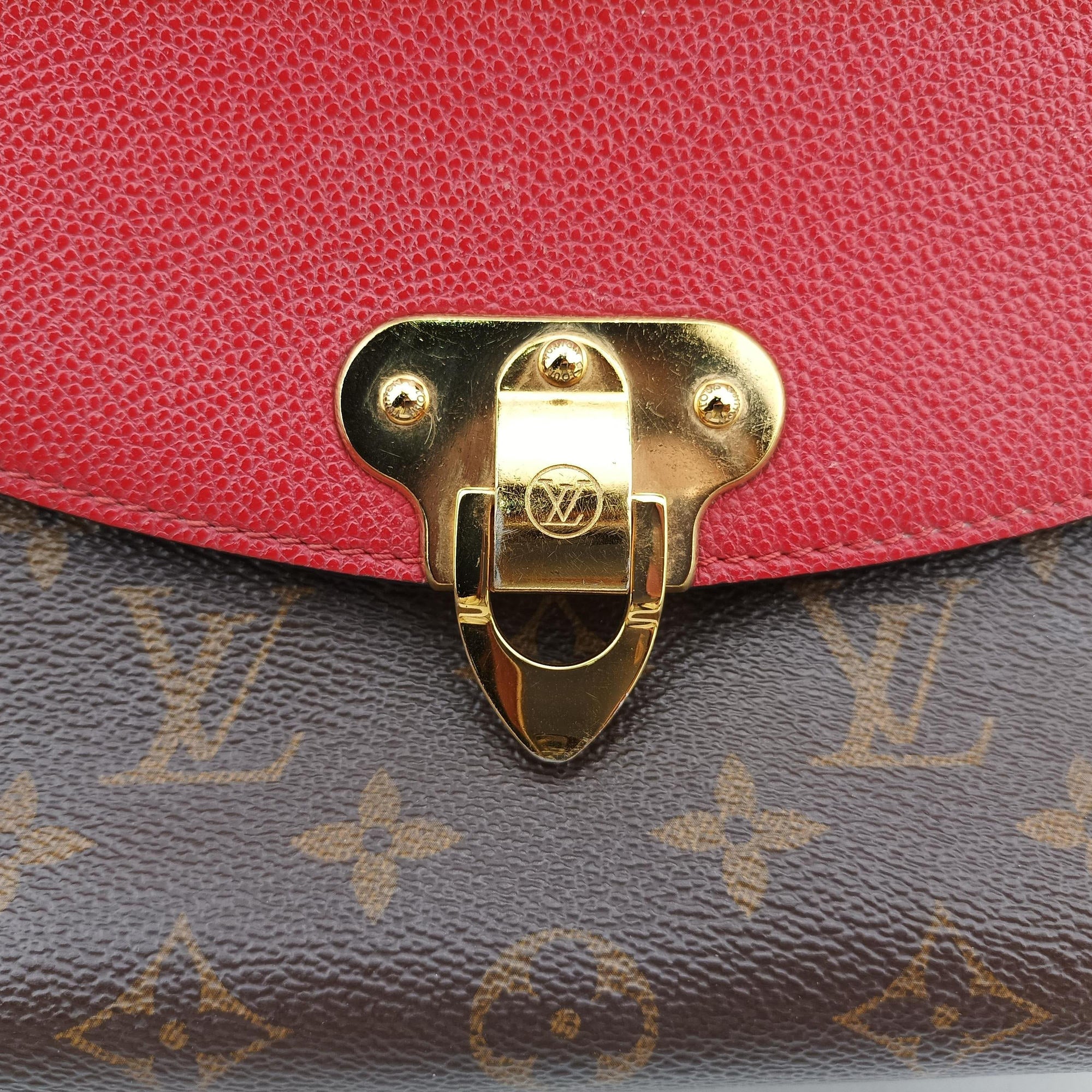 Pre-owned Louis Vuitton SAINT PLACIDE brown×CERISE Monogram Canvas×calf leather M43713 shoulderbag | stylenewstar