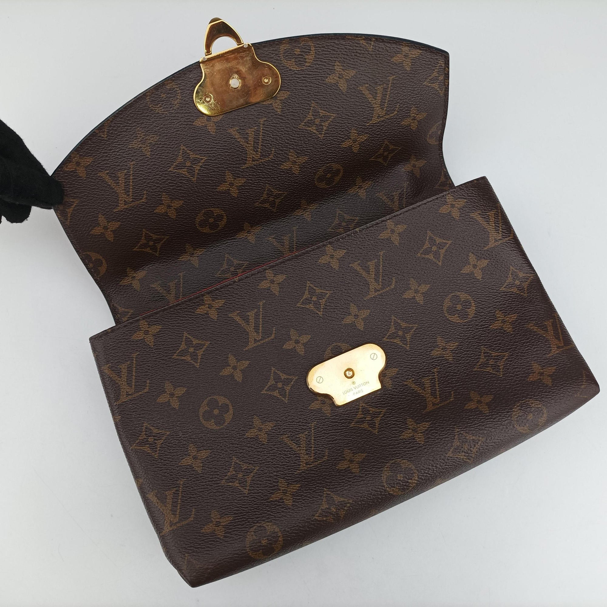 Pre-owned Louis Vuitton SAINT PLACIDE brown×CERISE Monogram Canvas×calf leather M43713 shoulderbag | stylenewstar