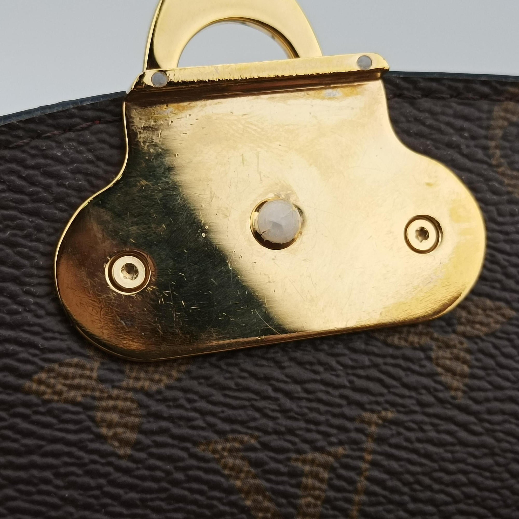 Pre-owned Louis Vuitton SAINT PLACIDE brown×CERISE Monogram Canvas×calf leather M43713 shoulderbag | stylenewstar