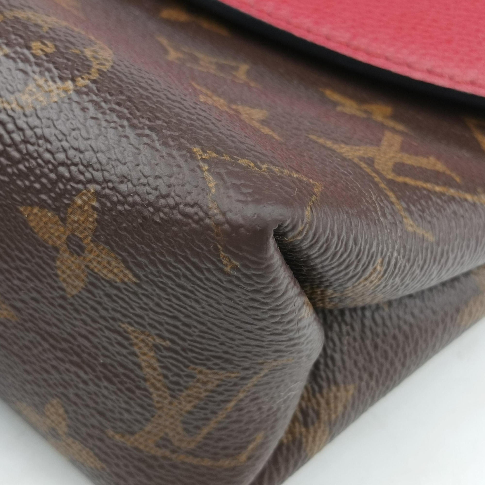 Pre-owned Louis Vuitton SAINT PLACIDE brown×CERISE Monogram Canvas×calf leather M43713 shoulderbag | stylenewstar