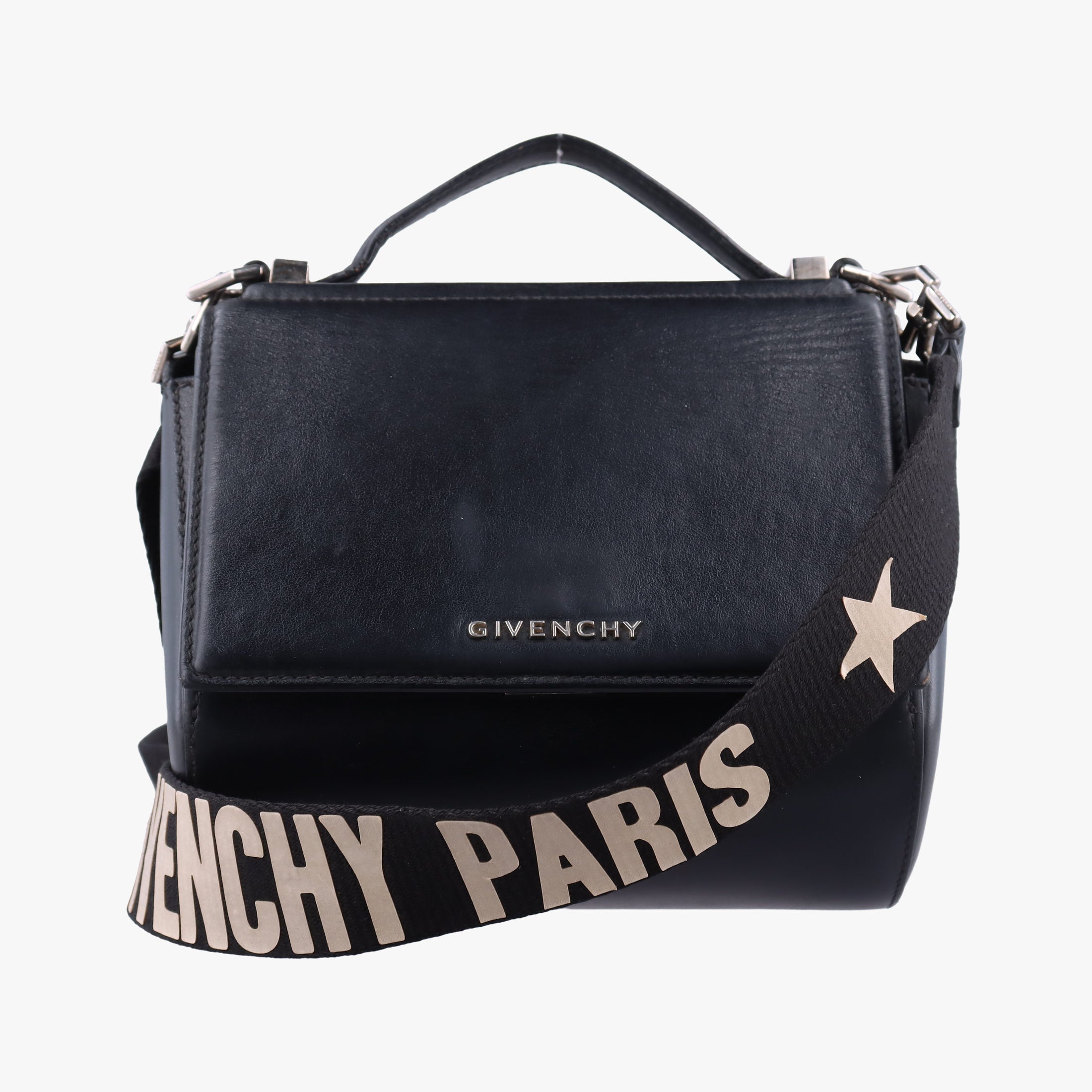 Pre-owned Givenchy Pandora Box Logo Strap Black Leather  shoulderbag | stylenewstar