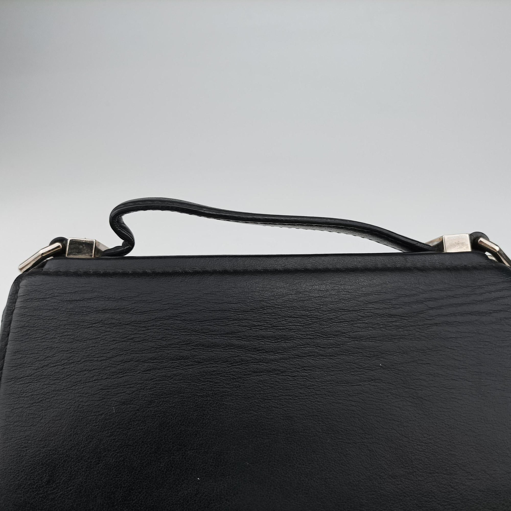Pre-owned Givenchy Pandora Box Logo Strap Black Leather  shoulderbag | stylenewstar