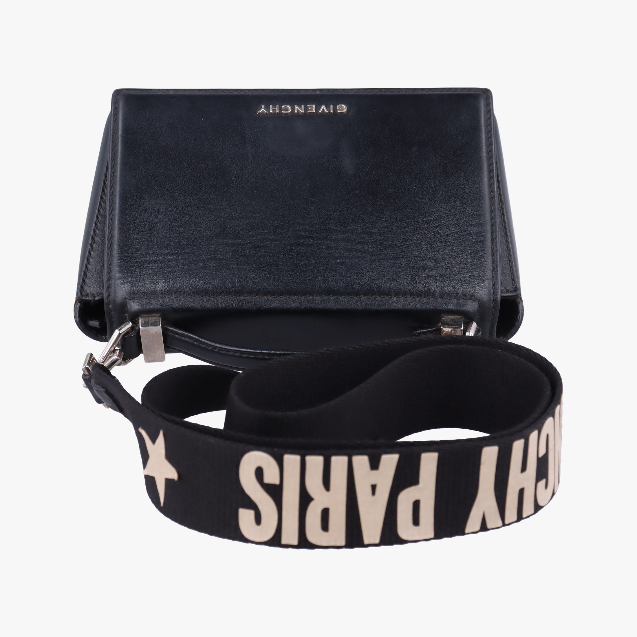 Pre-owned Givenchy Pandora Box Logo Strap Black Leather  shoulderbag | stylenewstar