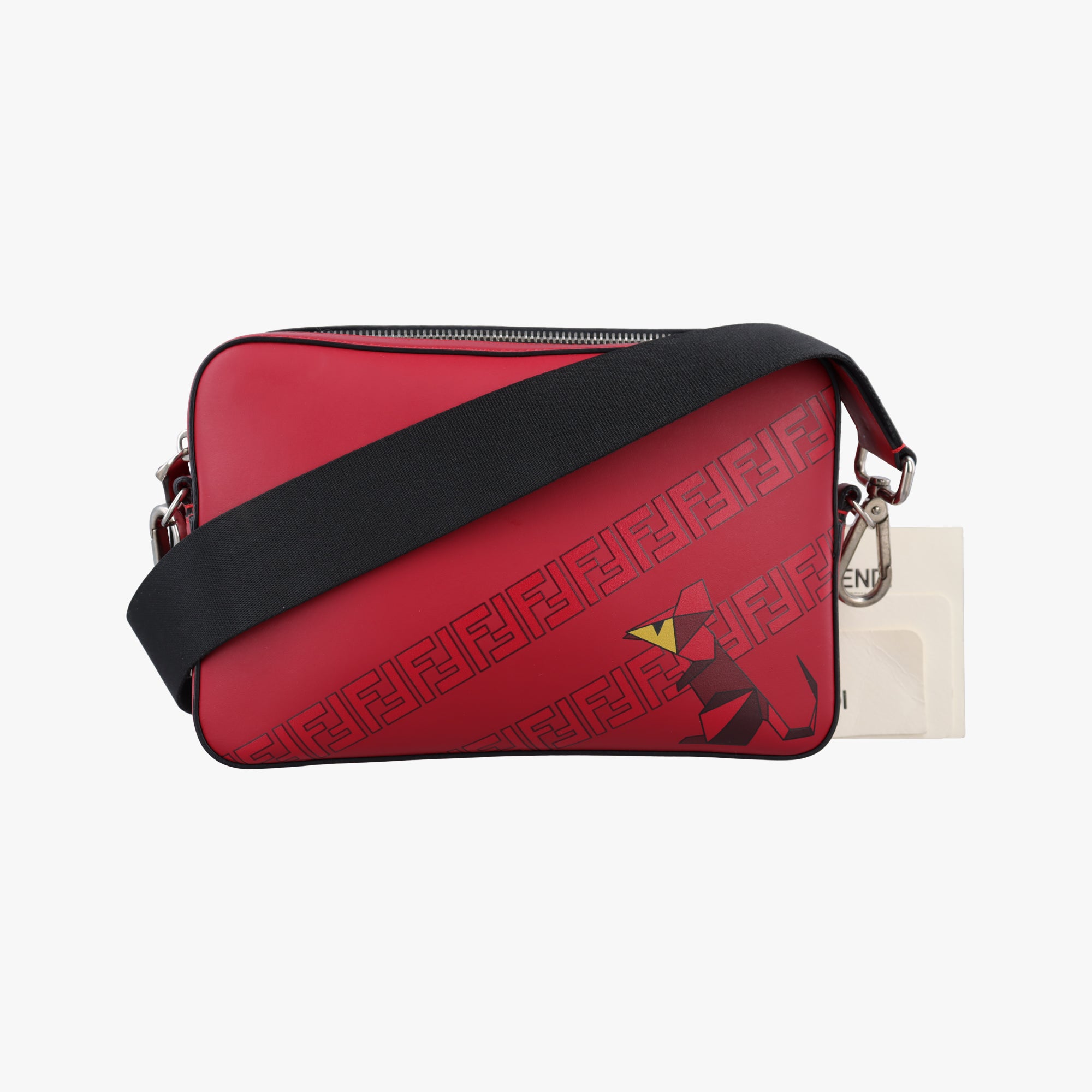 Pre-owned Fendi Camera case Red x Black Leather 7M0286 shoulderbag | stylenewstar