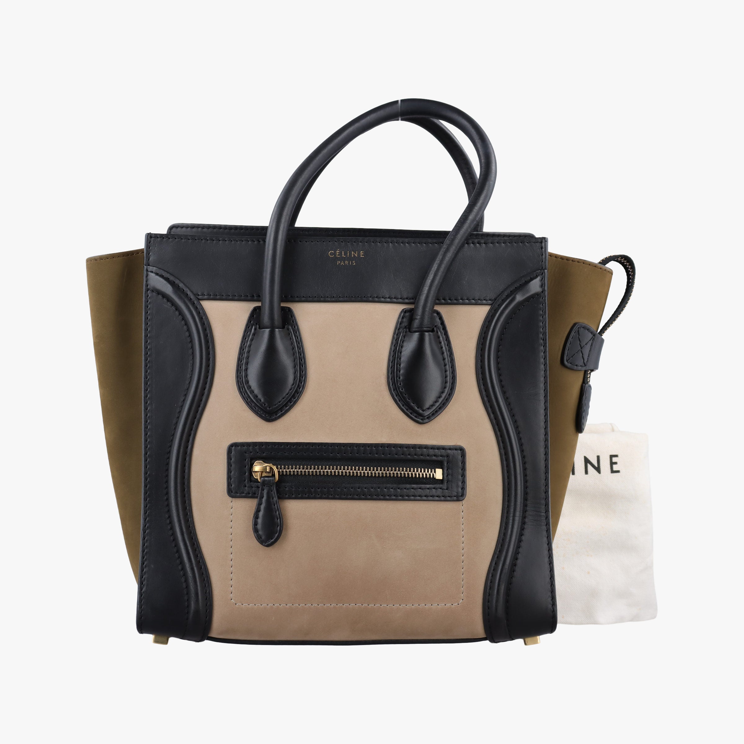 Secondhand Celine Luggage Mini Shopper Beige×Black×yellow Suede × leather  handbag | stylenewstar