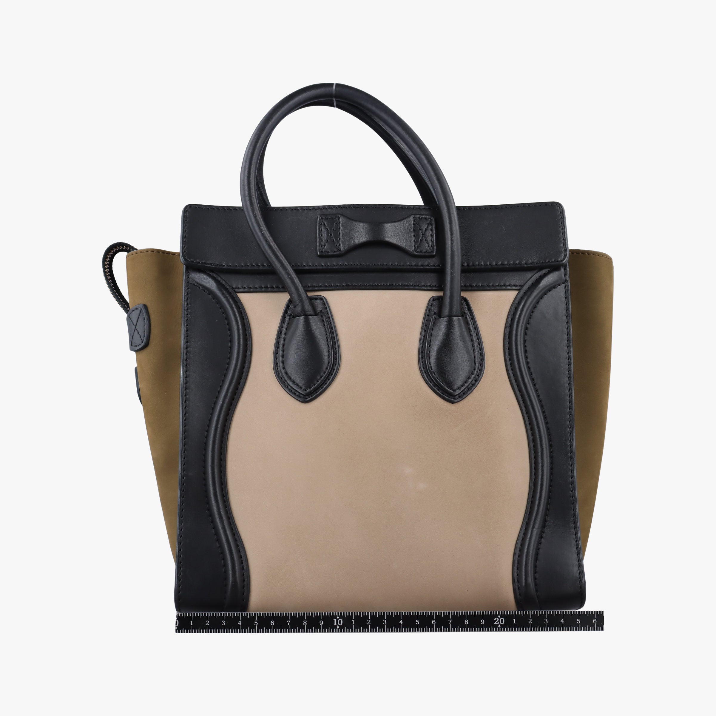 Secondhand Celine Luggage Mini Shopper Beige×Black×yellow Suede × leather  handbag | stylenewstar