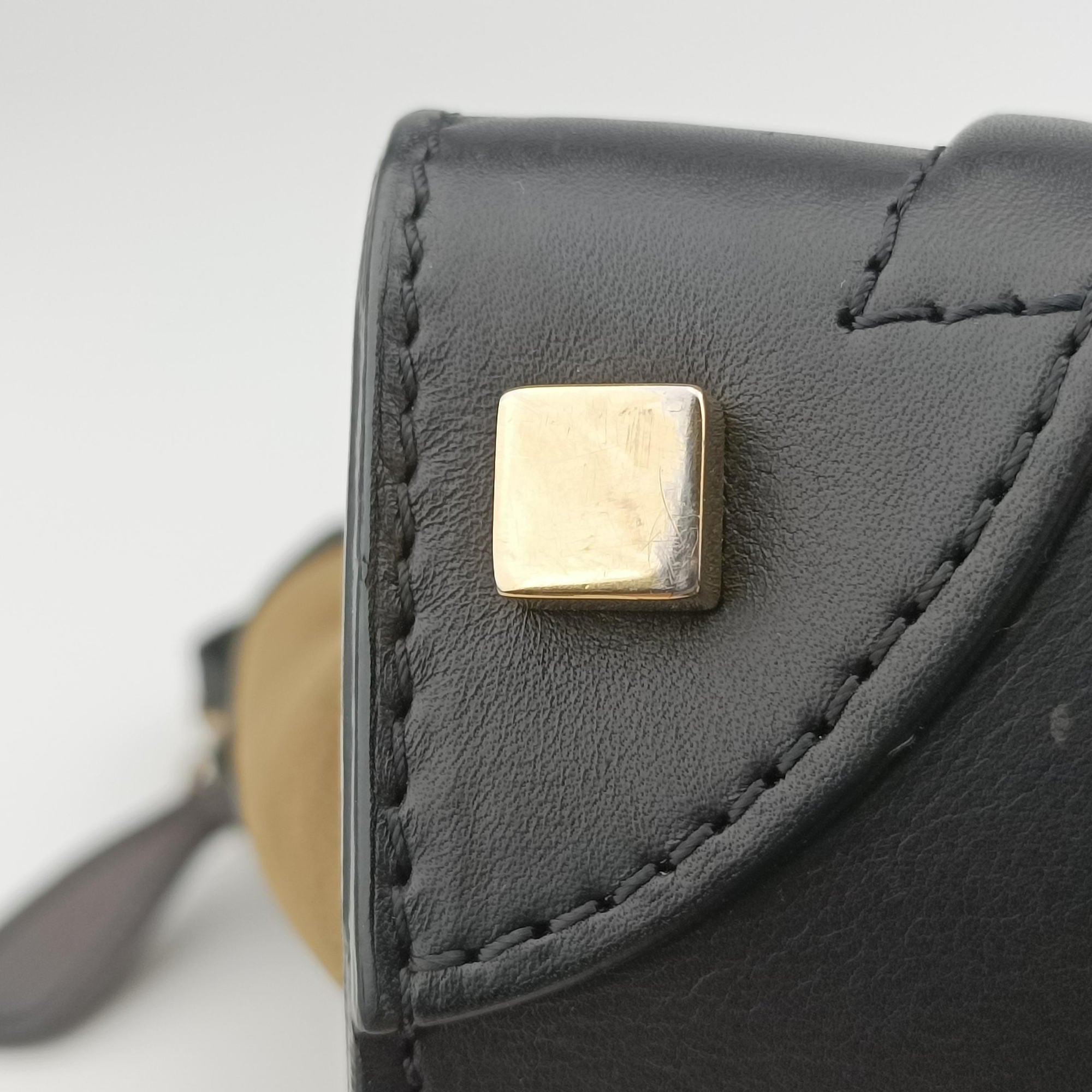 Secondhand Celine Luggage Mini Shopper Beige×Black×yellow Suede × leather  handbag | stylenewstar