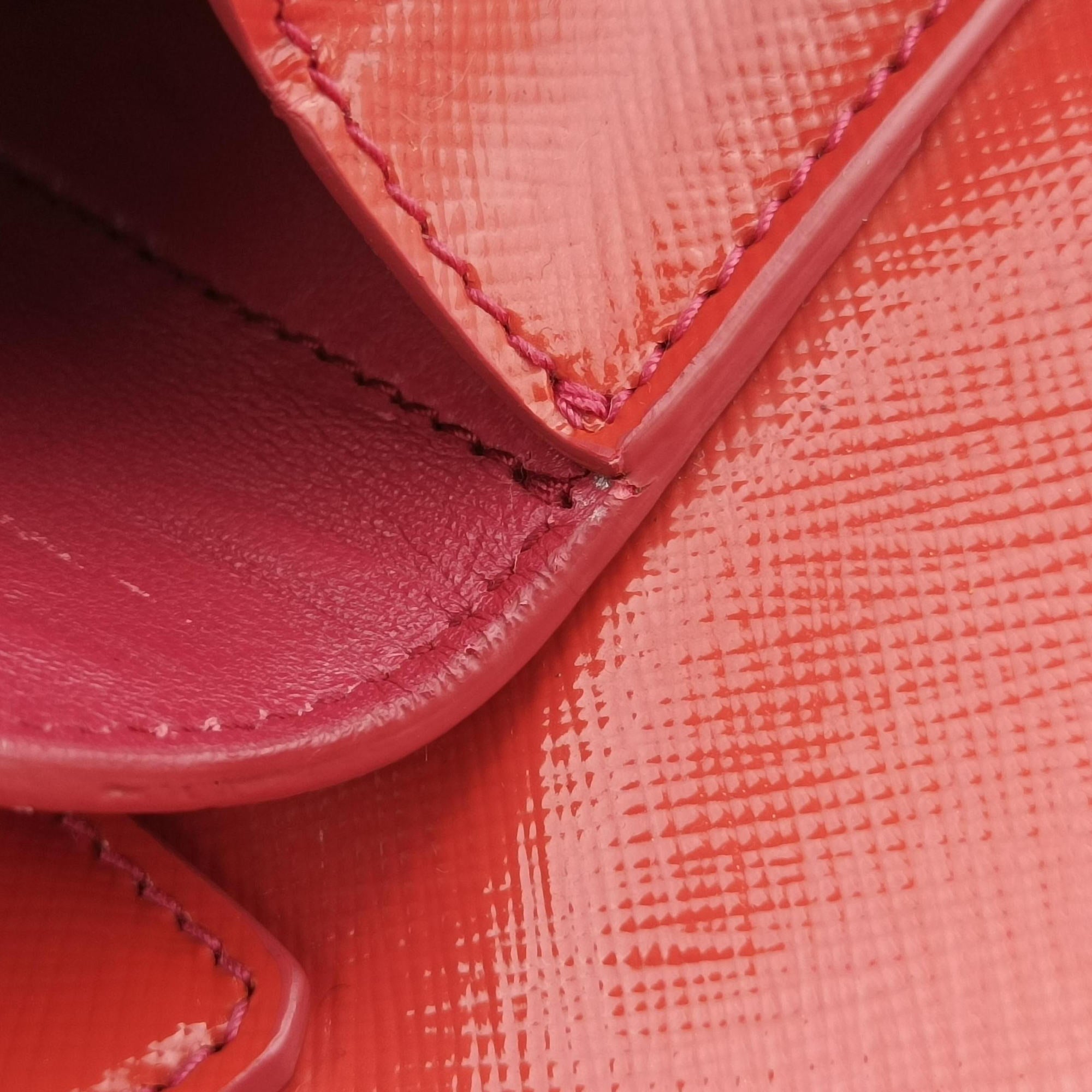 Pre-owned Prada Galleria Front Pocket Orange Patent BN2674 shoulderbag | stylenewstar