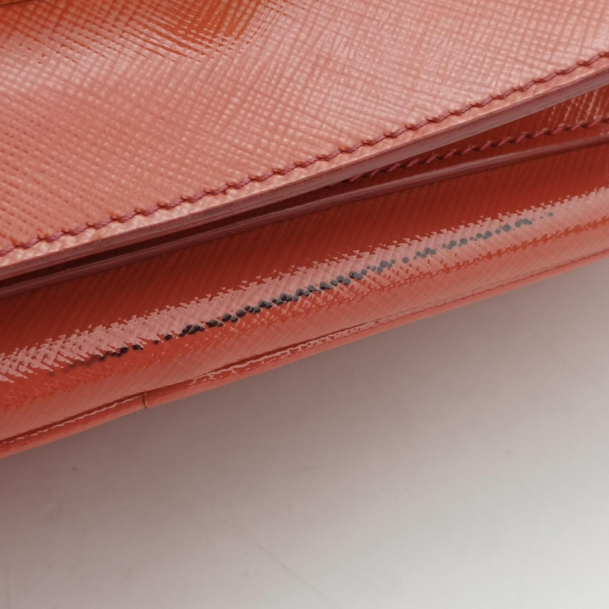 Pre-owned Prada Galleria Front Pocket Orange Patent BN2674 shoulderbag | stylenewstar