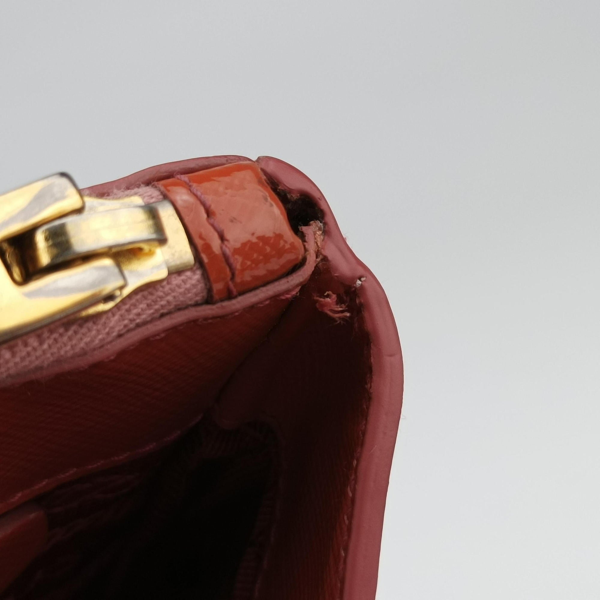 Pre-owned Prada Galleria Front Pocket Orange Patent BN2674 shoulderbag | stylenewstar