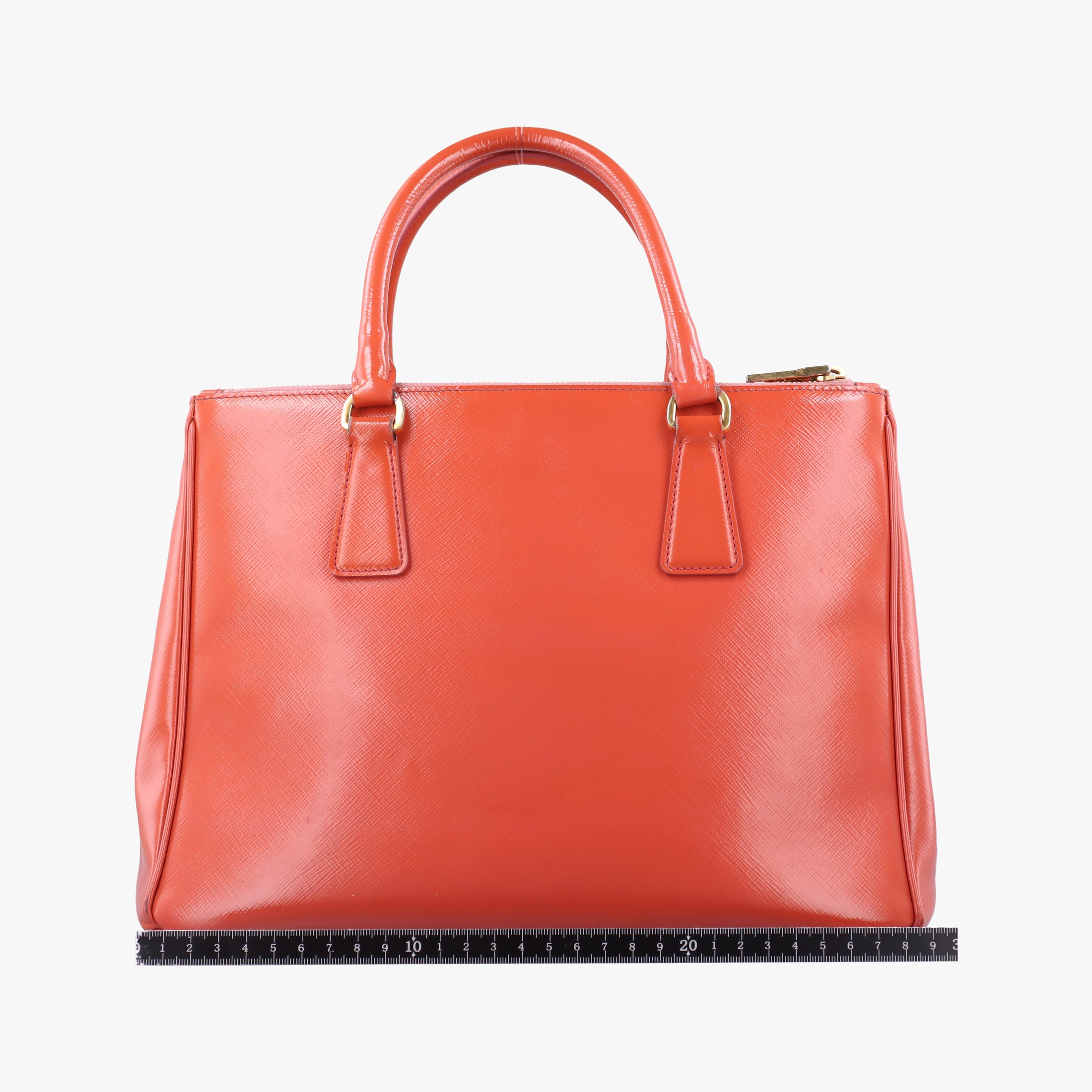 Pre-owned Prada Galleria Front Pocket Orange Patent BN2674 shoulderbag | stylenewstar