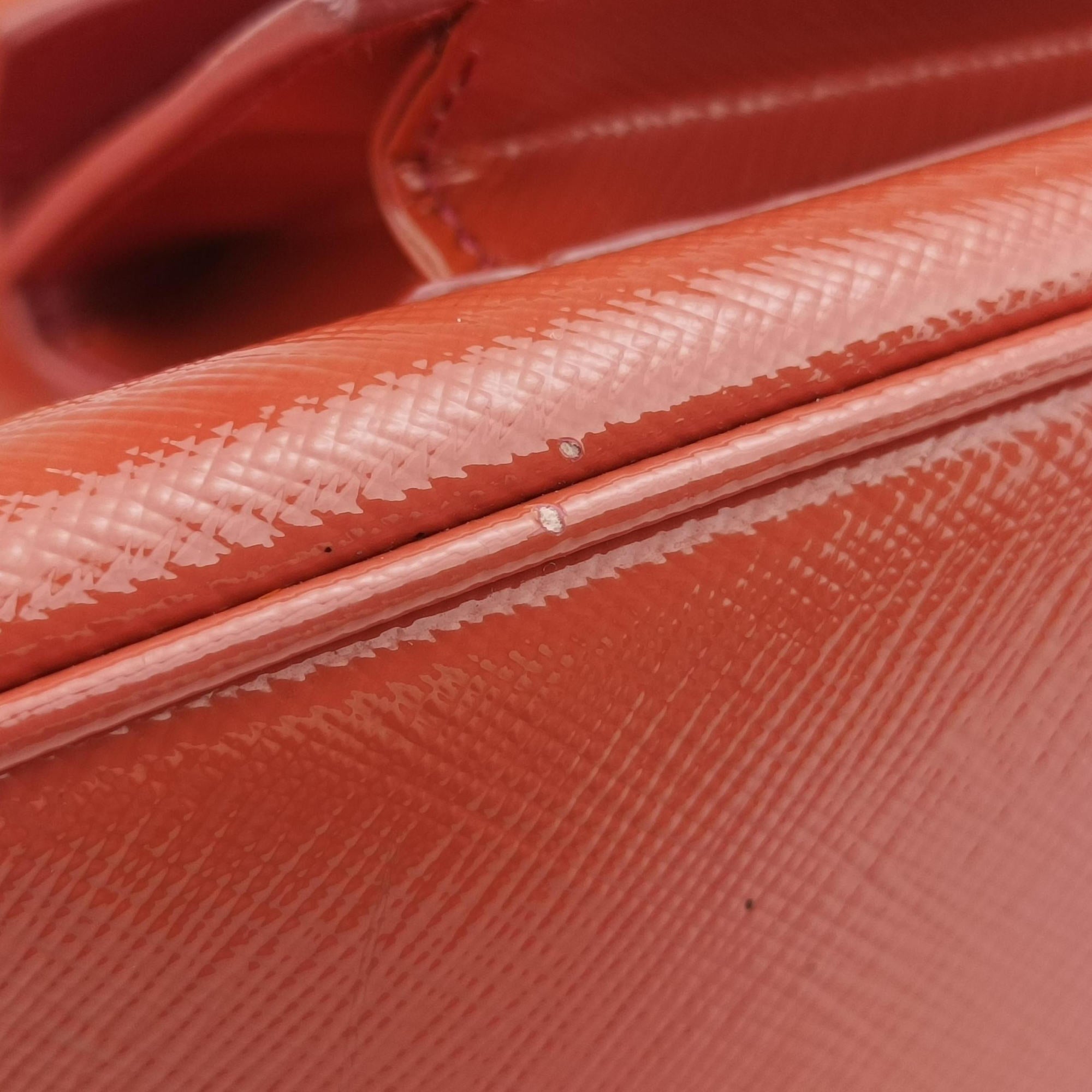 Pre-owned Prada Galleria Front Pocket Orange Patent BN2674 shoulderbag | stylenewstar