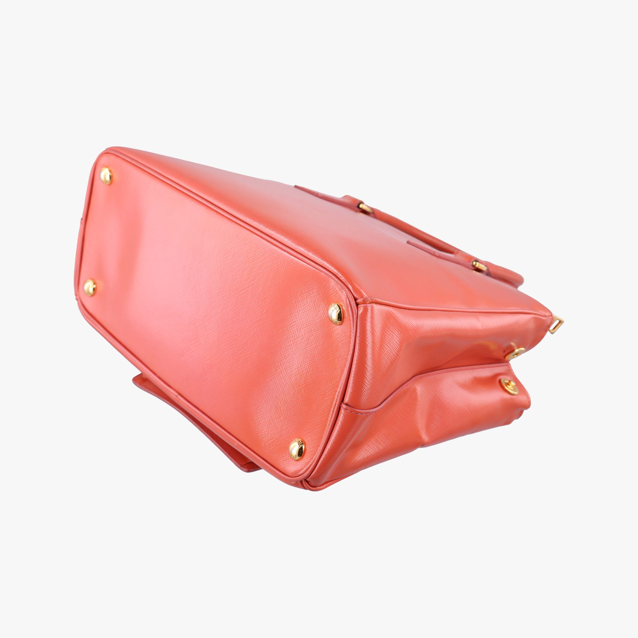 Pre-owned Prada Galleria Front Pocket Orange Patent BN2674 shoulderbag | stylenewstar