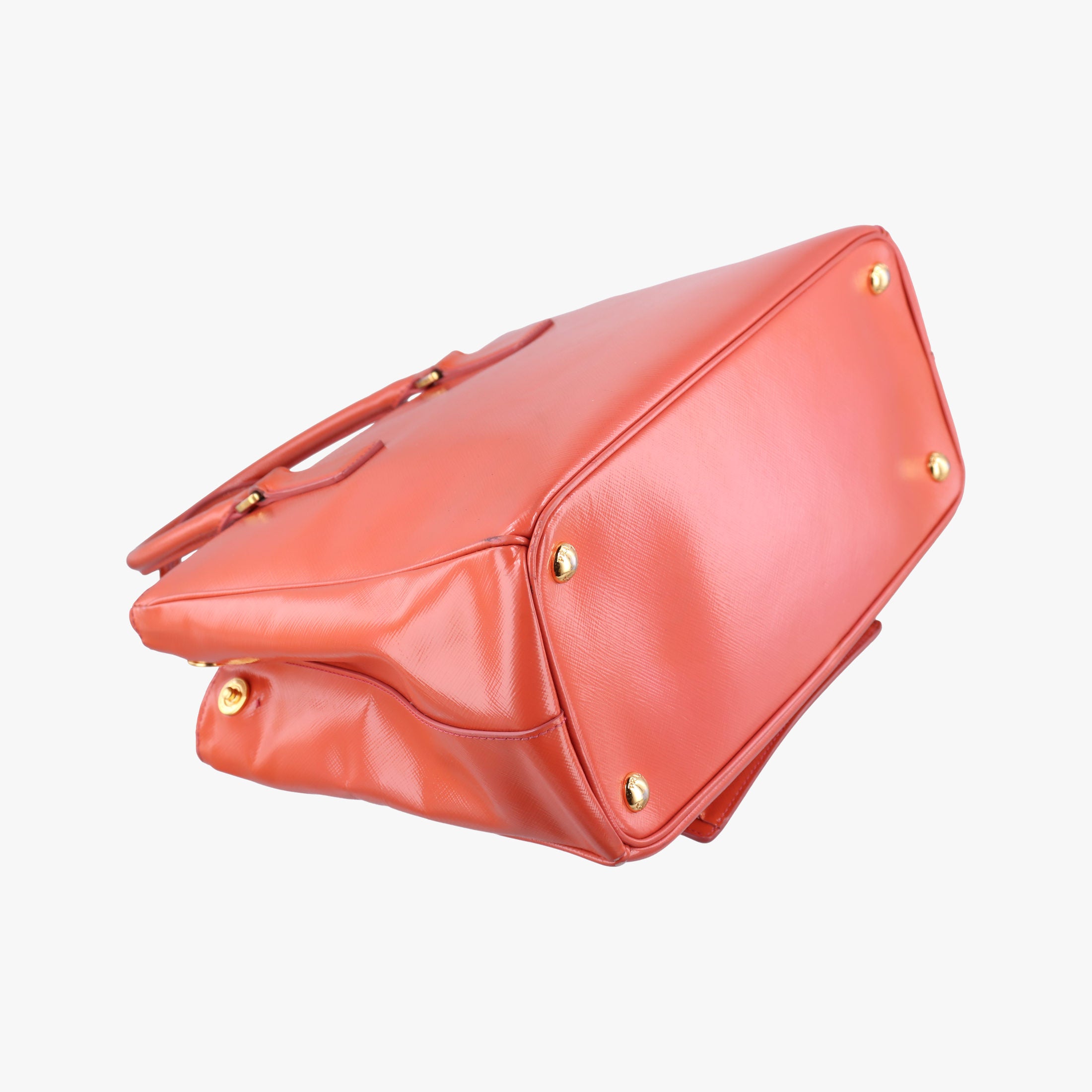 Pre-owned Prada Galleria Front Pocket Orange Patent BN2674 shoulderbag | stylenewstar
